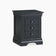 Black three-drawer nightstand with simple design and round knobs on a white background.