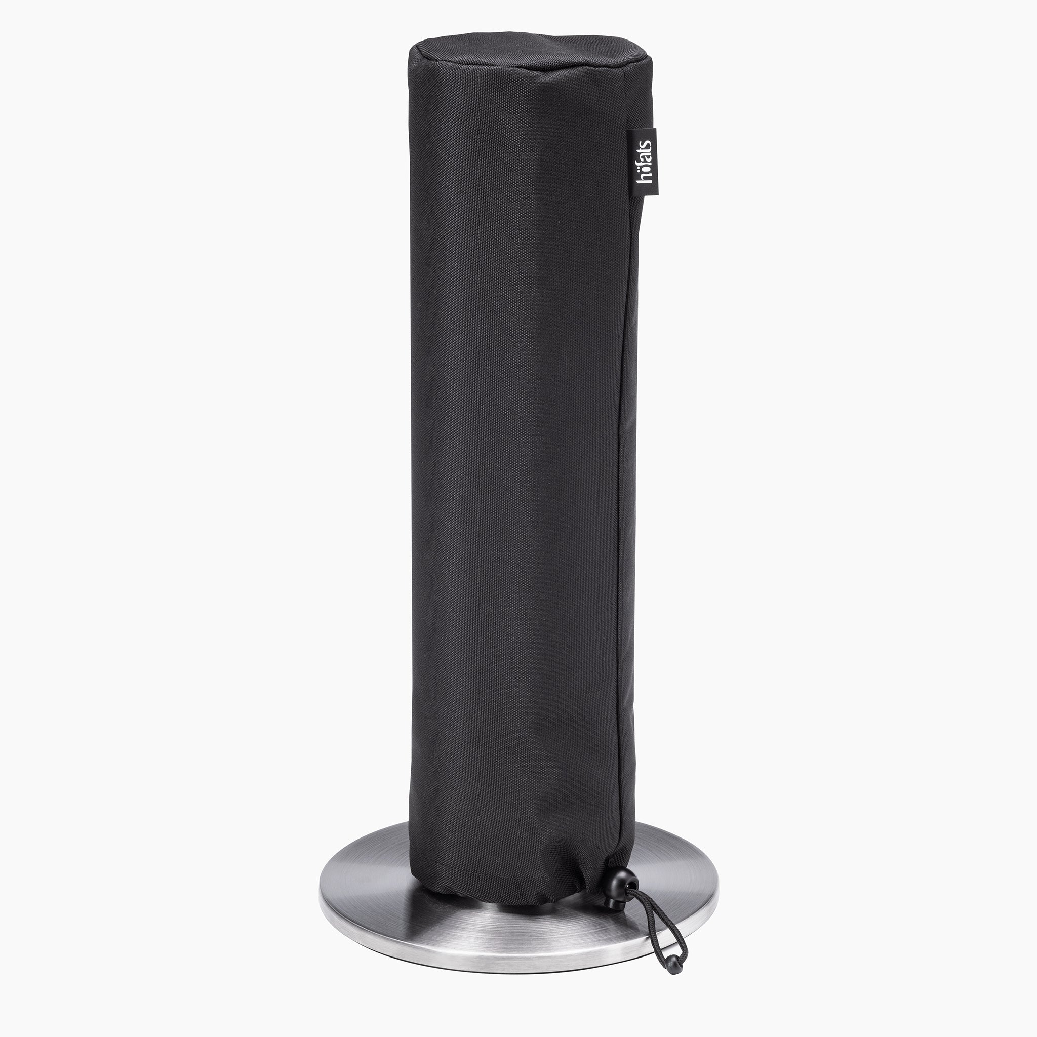 Höfats SPIN 1500 Cover, a black fabric-covered paper towel holder with a stainless steel base, featuring a water-repellent material.