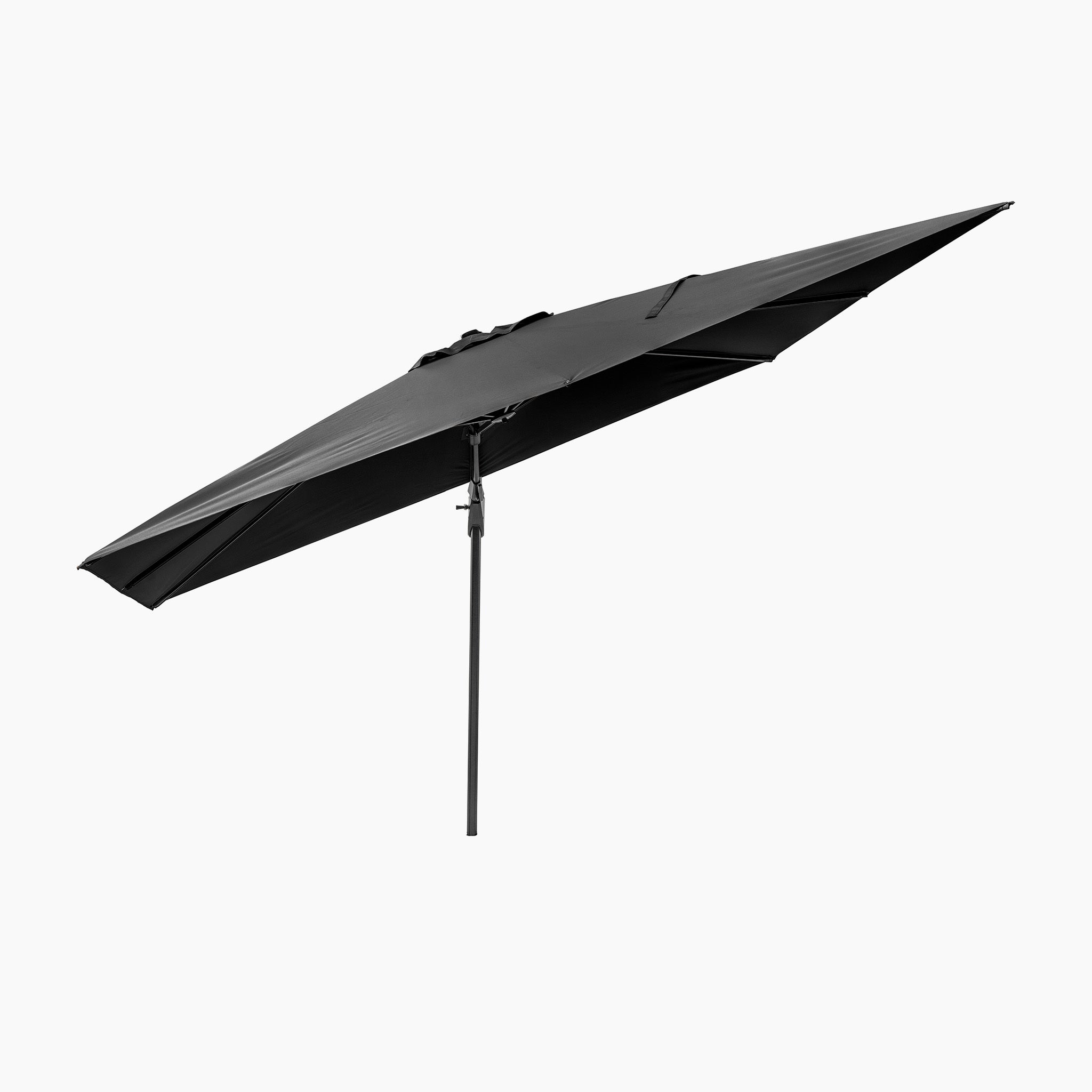 Viewed from the side against a white background, the Pacific Lifestyle Challenger T2 3.5m x 2.6m rectangular cantilever parasol in anthracite features a single pole and double tilt system.