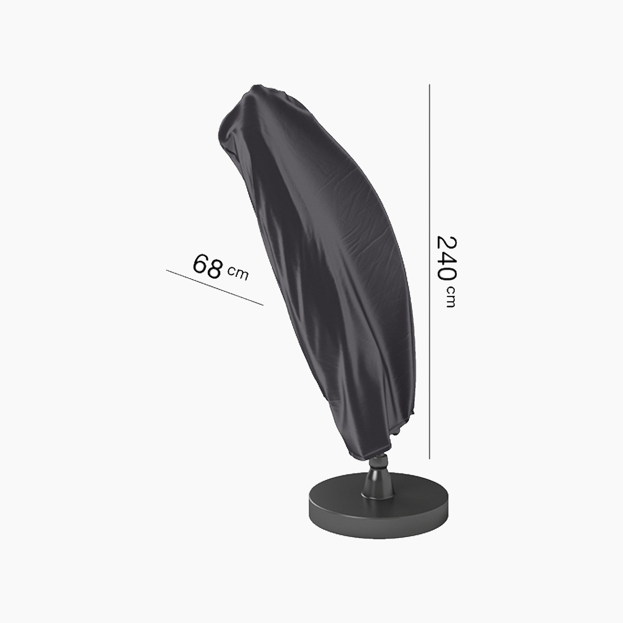 Introducing the AeroCover - Free Arm Parasol Cover in sleek black, expertly crafted to be water-resistant and precisely designed with dimensions of 240 x 68cm.