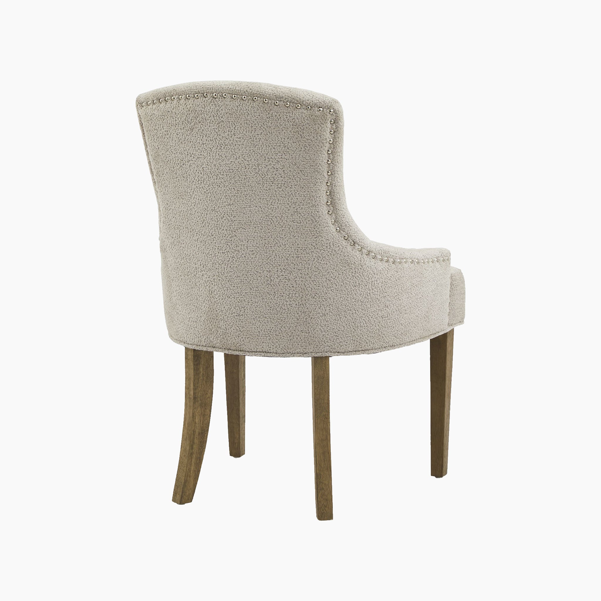 The Brockham Taupe Dining Chair is beautifully presented against a white background, featuring its rubberwood frame and elegantly draped beige woven fabric.