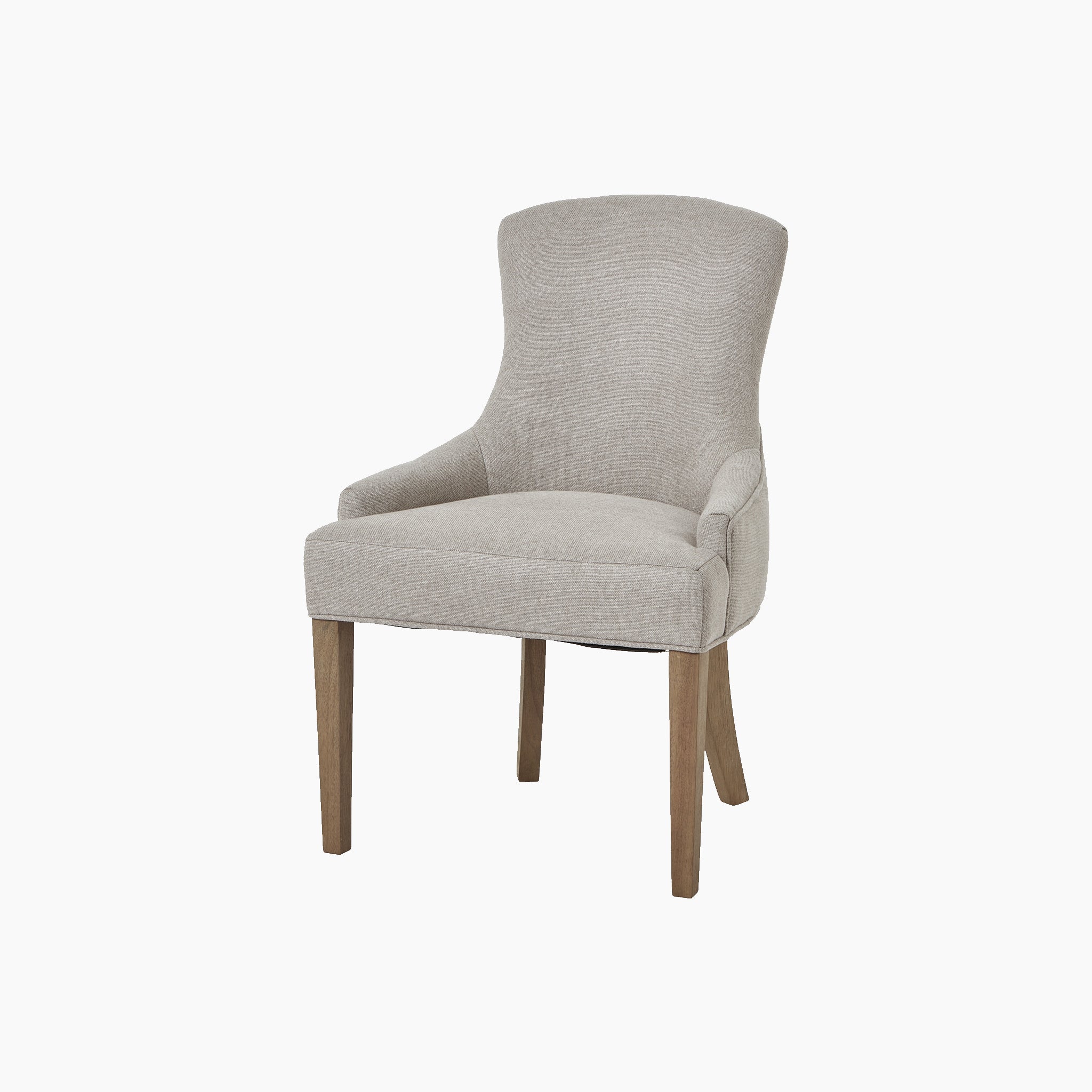 The Brockham Oatmeal Twill Dining Chair showcases refined oatmeal upholstery and stylish rubberwood legs, displayed on a pristine white background.