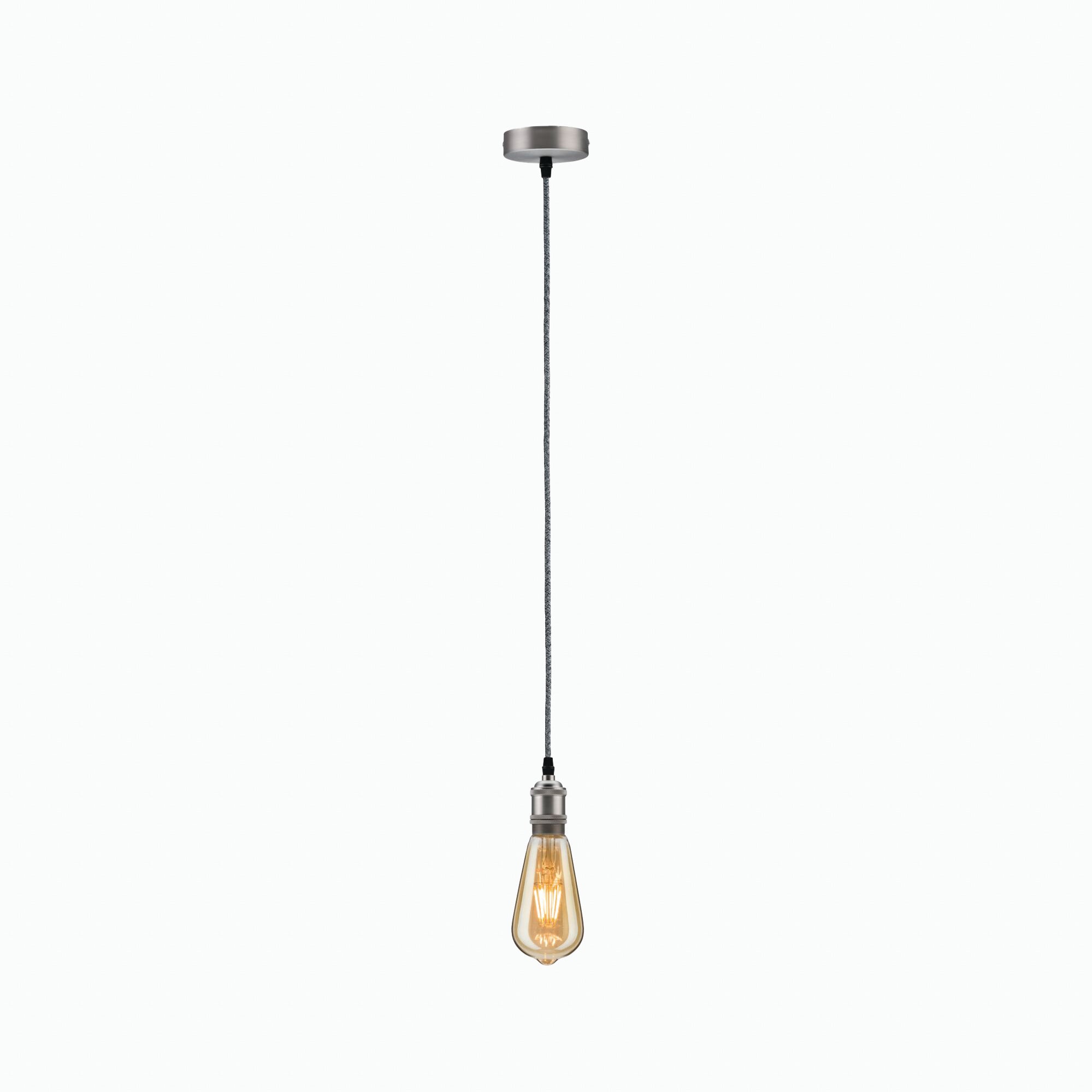 The Paulmann pendant light showcases a retro aesthetic with an exposed Edison bulb on a black cord against a simple backdrop, featuring an E27 socket for effortless installation.