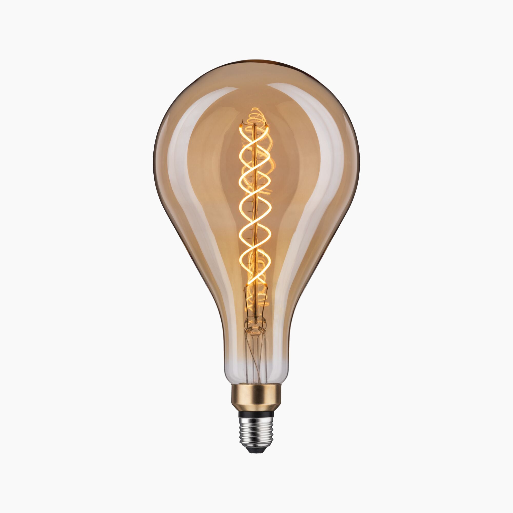 Introducing the Paulmann - Filament LED Big Drop Bulb 7W E27 Gold Light, a bulb designed with a vintage-style spiral filament and a metallic base, perfectly complemented by energy-efficient LED technology to integrate effortlessly into vintage-style interiors.