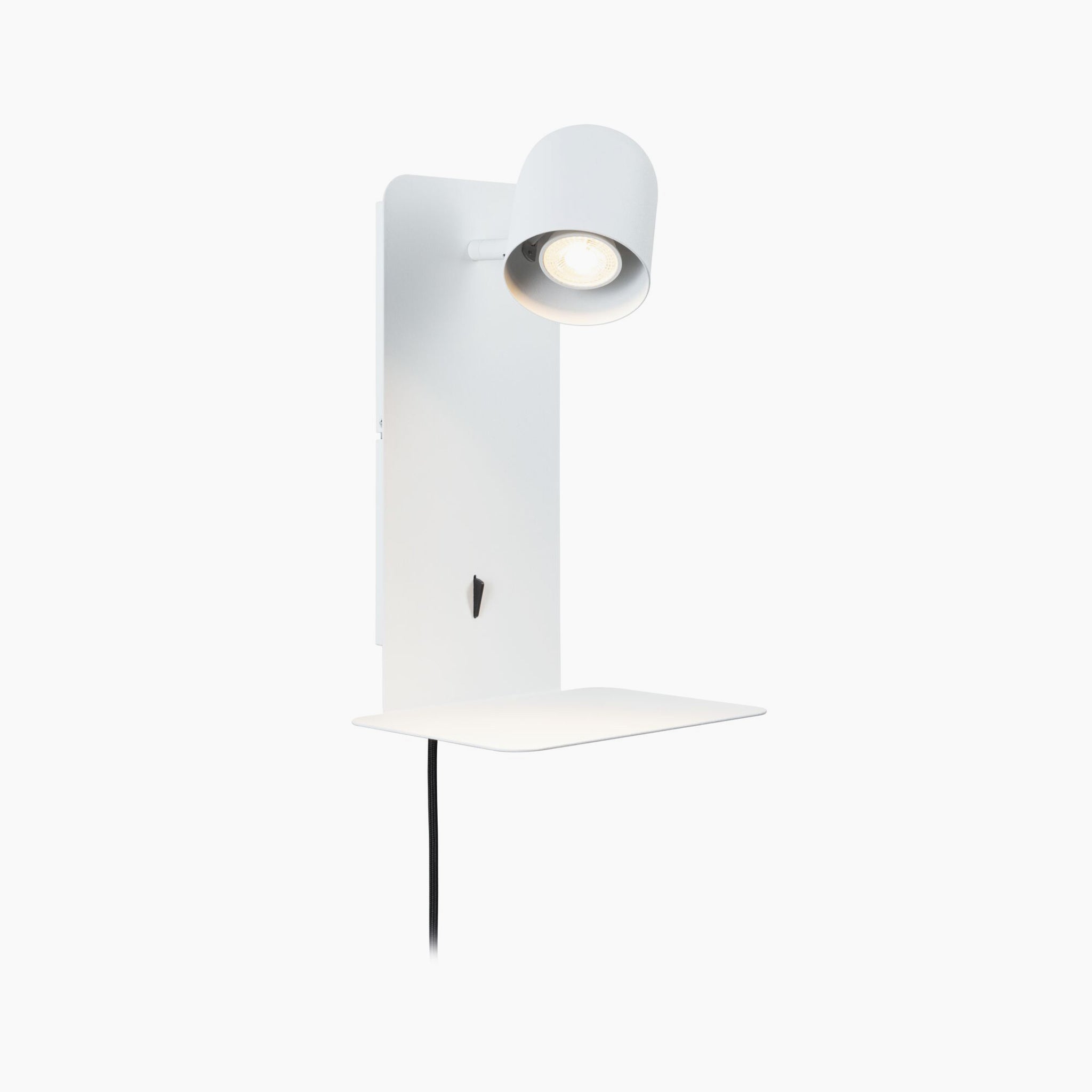 Contemporary Paulmann - Malena 5W Wall Light in White Matt featuring an integrated shelf, a flexible luminaire head, and complete with a black cord and USB Type-C charging port.