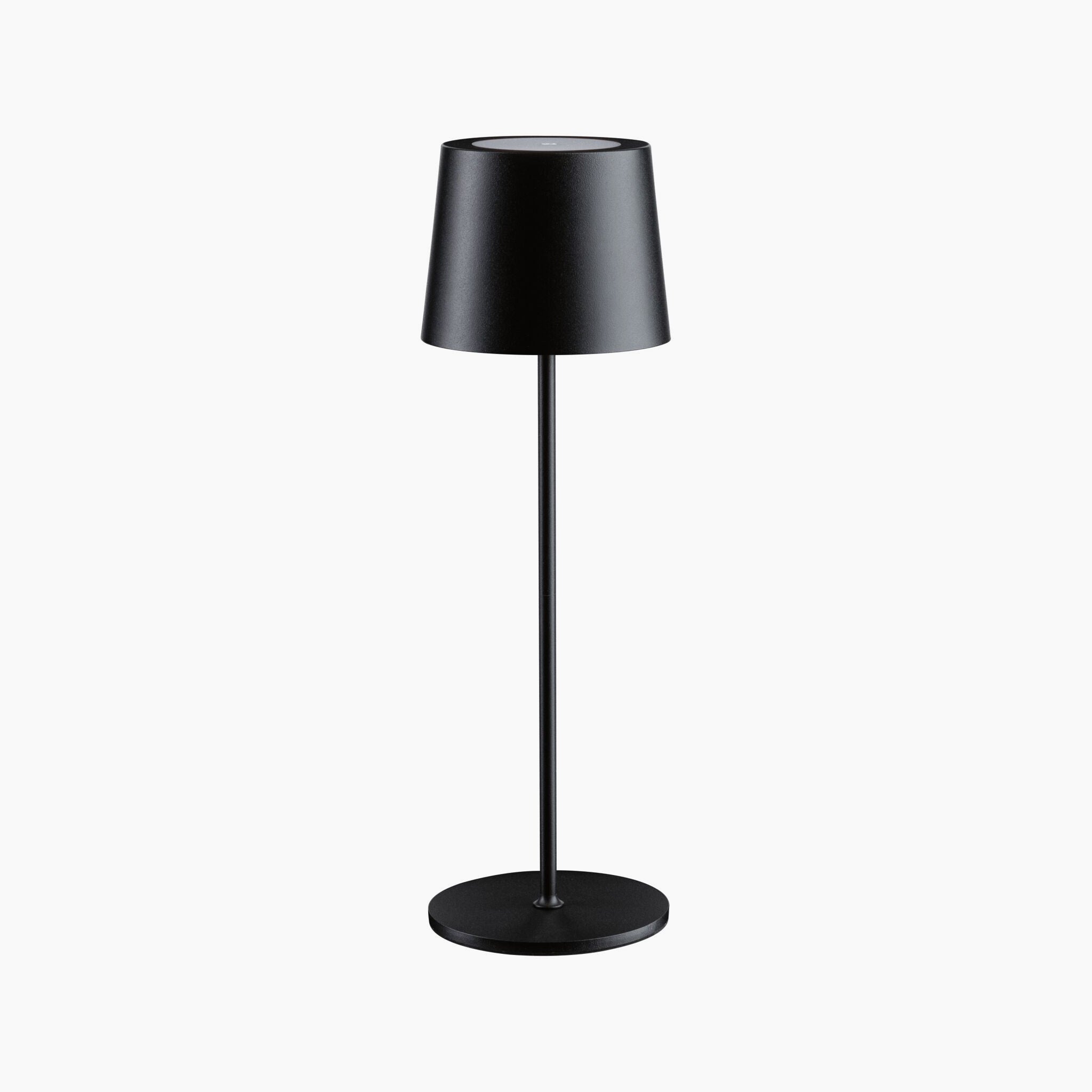 Introducing the Gilo 2.8W LED Mobile Dimmable Floor Lamp in Black Matt—a sleek and modern lighting solution with a cylindrical base and cone-shaped shade, offering a warm white lighting mood and continuous touch dimming function.