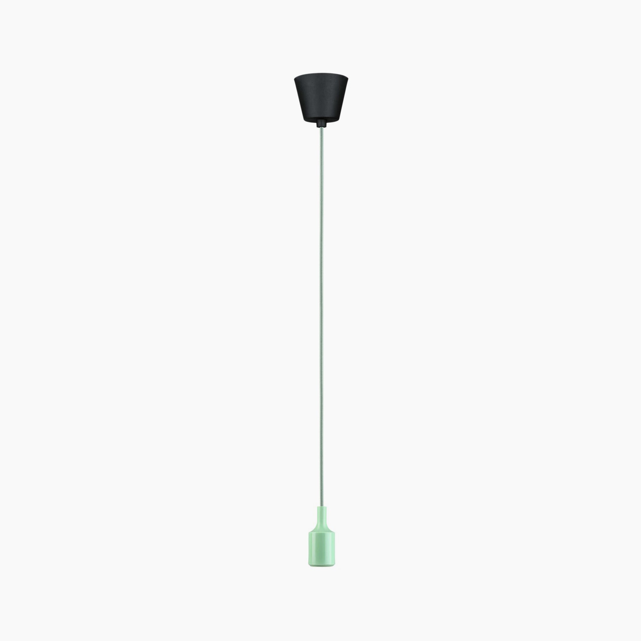 Paulmann - Neordic Ketil 60W dimmable pendant light in light green, featuring a black ceiling fixture and compatible with E27 lamps.