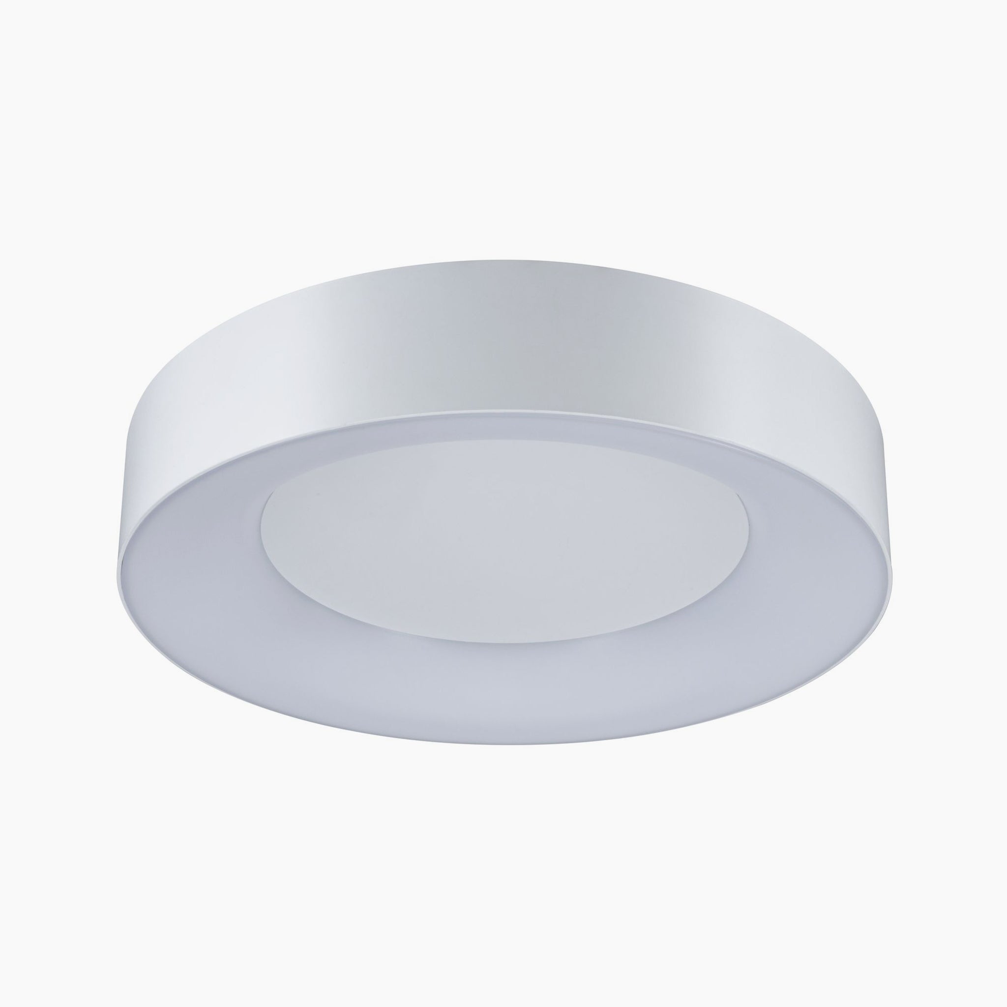 The Casca 25W LED Switch 2100lm Ceiling Light in White is a round, modern ceiling luminaire featuring a central frosted glass panel and adjustable light colour, allowing you to create the perfect lighting effect.