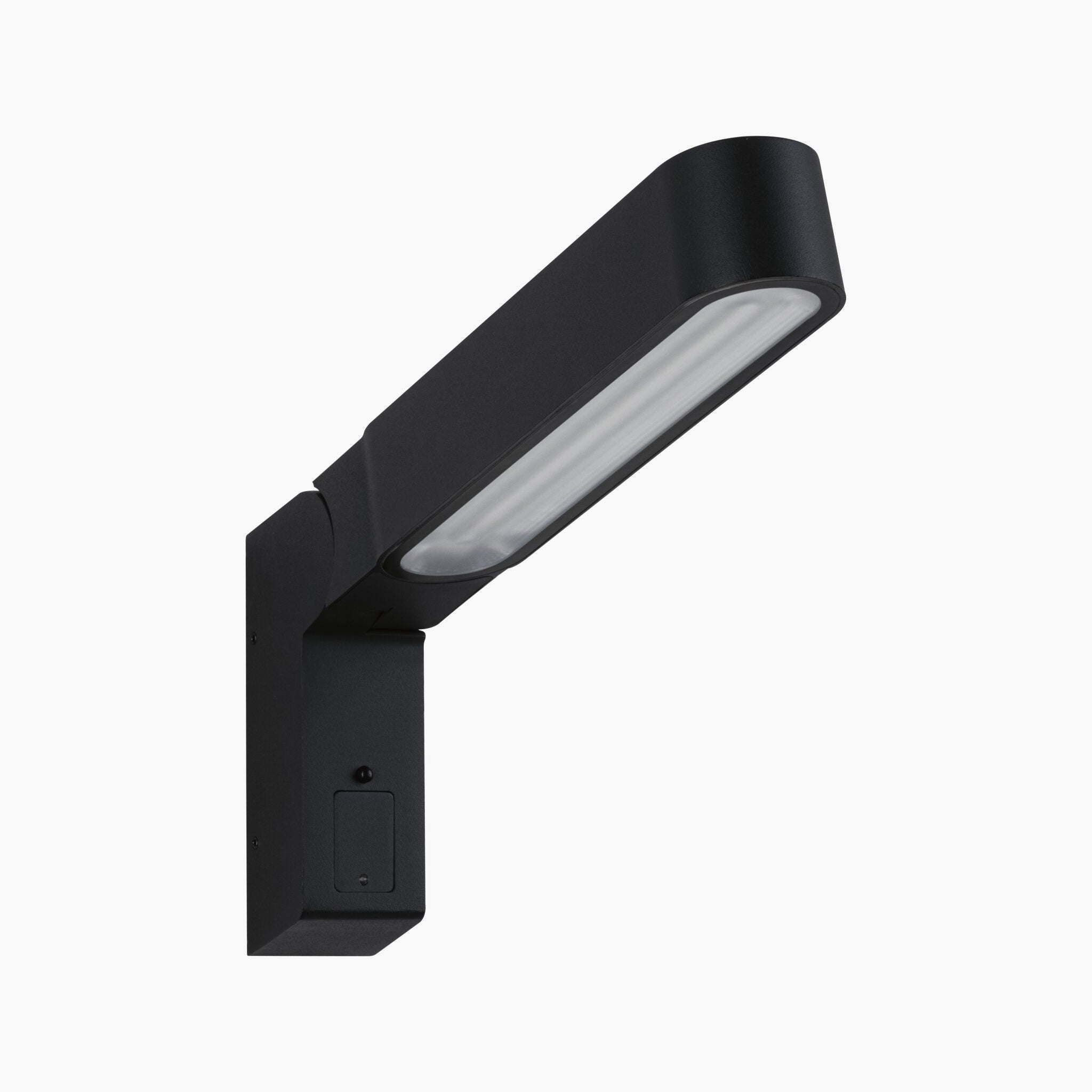 The Paulmann Outdoor Ito 7.5W LED Vertical Wall Light with Motion Detection, featured in anthracite, stands out against a white background as a sleek wall-mounted fixture. Equipped with IP44 splash protection, it combines durability and elegance for any contemporary setting.