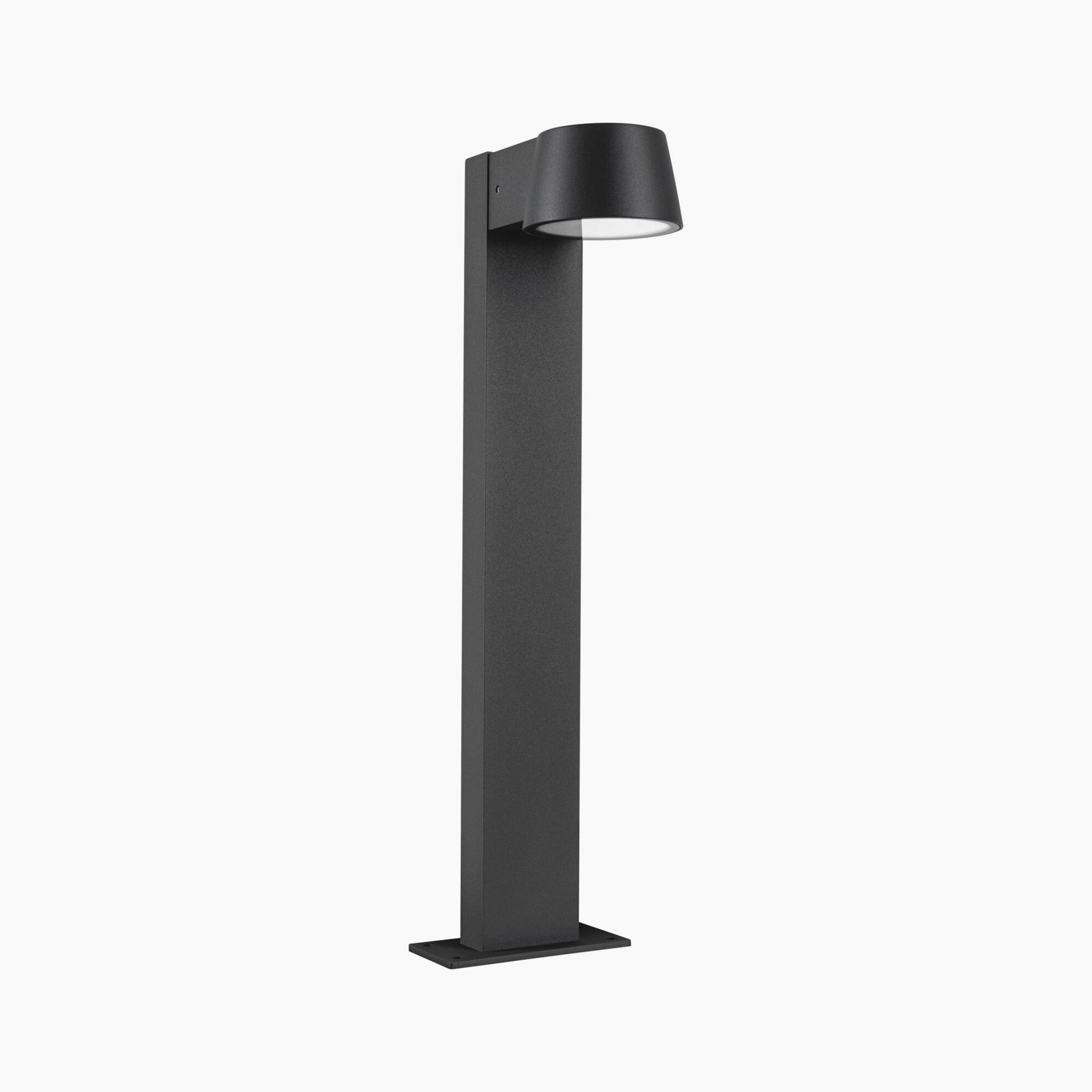 The Outdoor Capea 8W LED Bollard Light in Anthracite is a sleek, modern lighting solution with a rectangular base and round, downward-facing luminary, perfect for enhancing your outdoor area while keeping it insect-friendly.