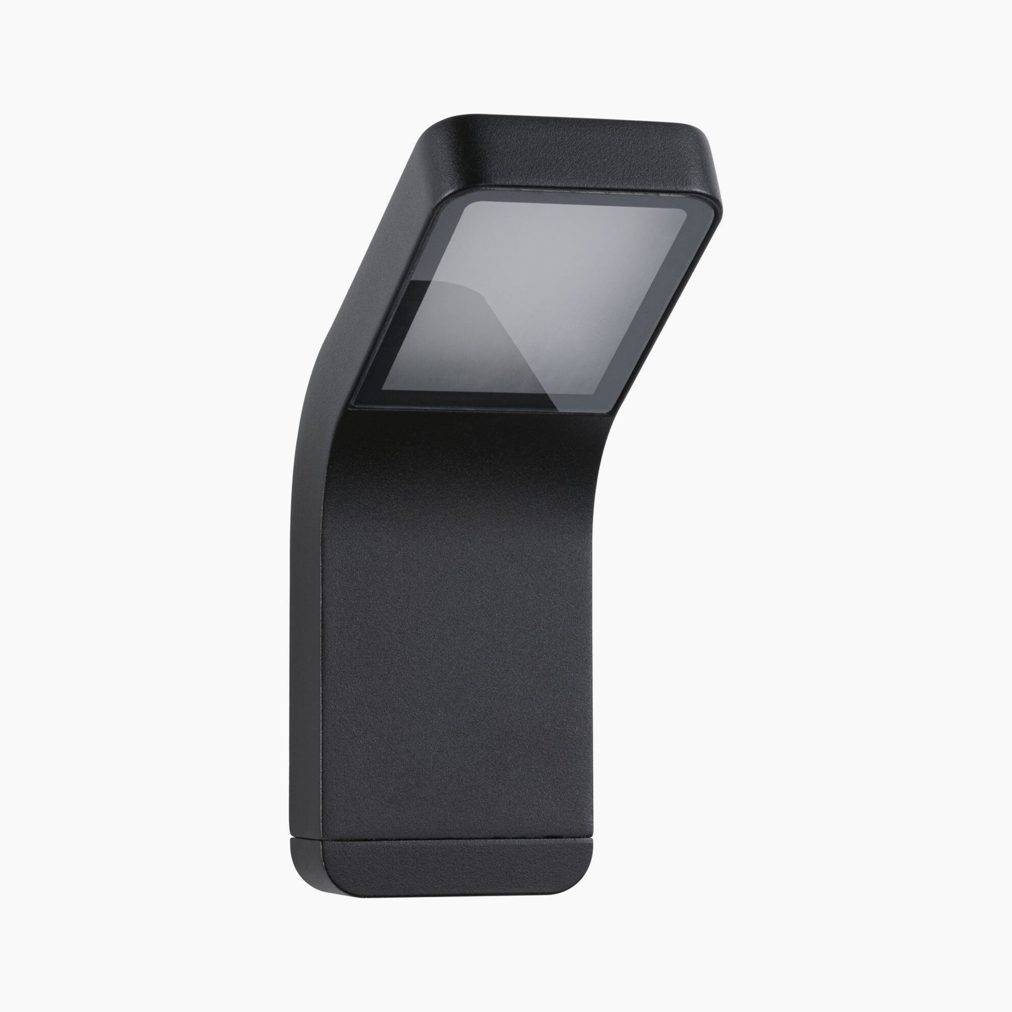 The Outdoor Kulma 9W LED Wall Light in Anthracite, displayed on a white background, offers a sleek and angular design that combines elegance with durability as a corrosion-resistant lighting solution.