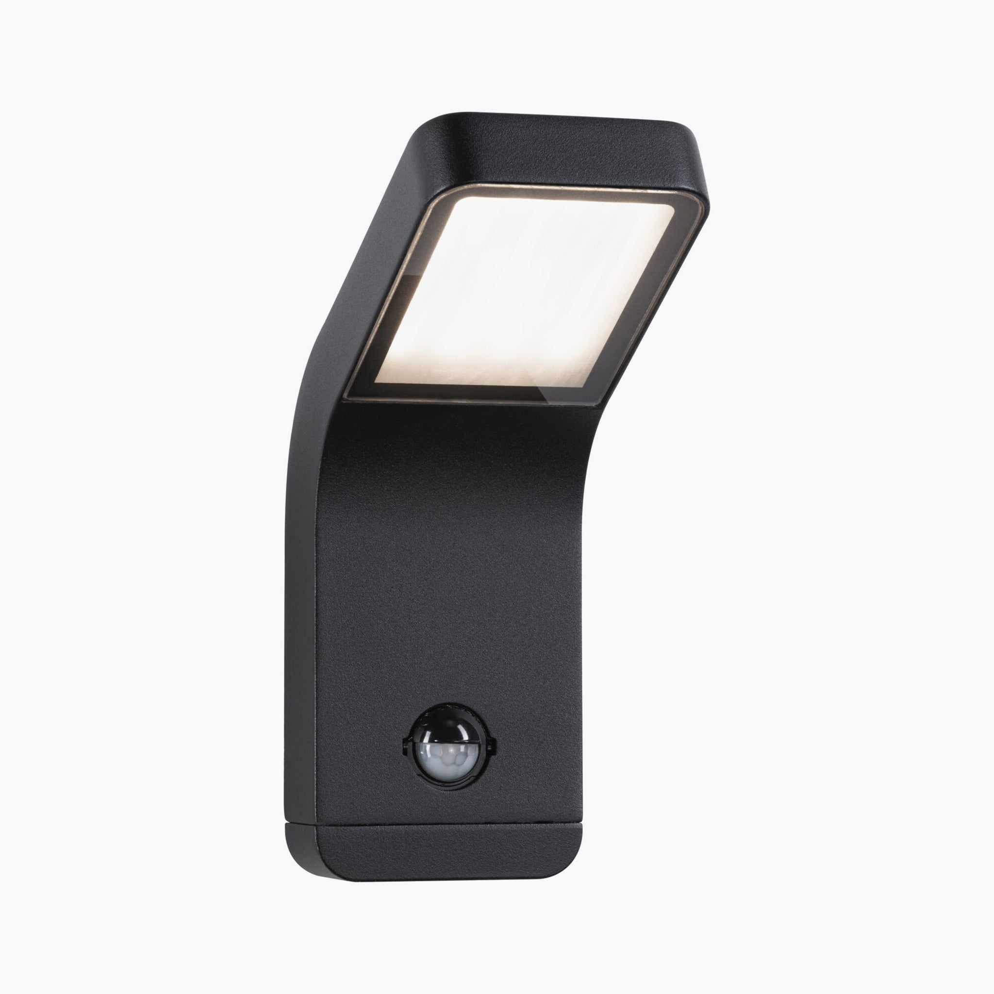 The Outdoor Kulma 9W LED Wall Light with Motion Detection in Anthracite is a modern outdoor wall light featuring a rectangular LED panel and motion sensor luminaire, ideal for coastal lighting.