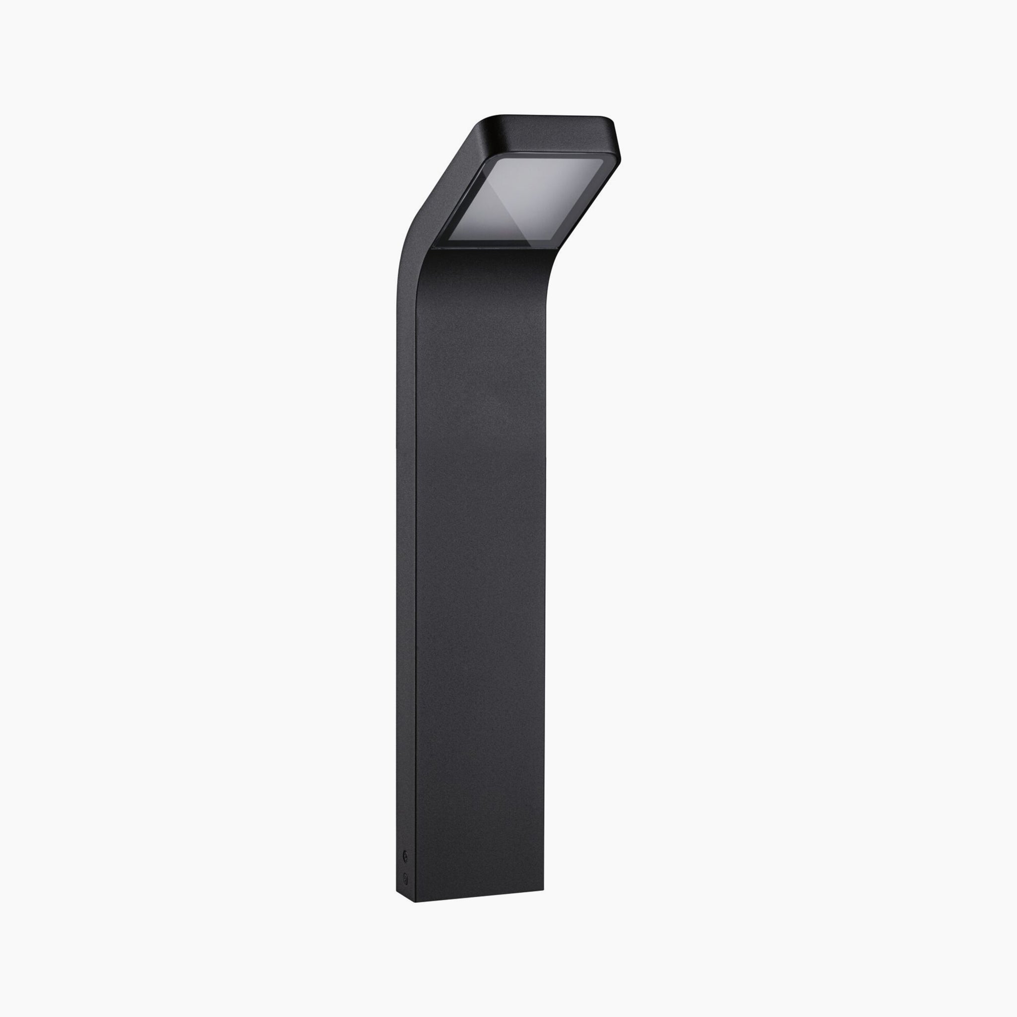 The Paulmann Outdoor Kulma 9W LED Bollard Light in Anthracite features a slim, angled design and is corrosion-resistant, offering sleek aesthetics and glare-free illumination for modern outdoor paths.