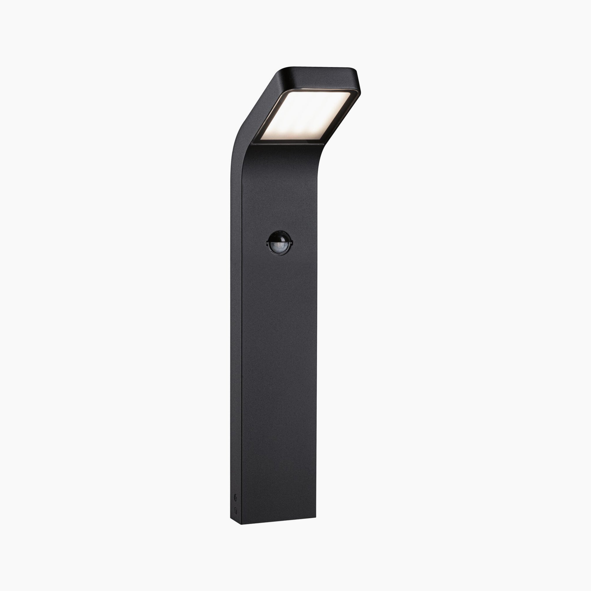 The Outdoor Kulma 9W LED Bollard Light with Motion Detection in Anthracite is a sleek, modern outdoor path light featuring an angled head, built-in motion sensor, and corrosion-resistant design inspired by coastal outdoor luminaires.