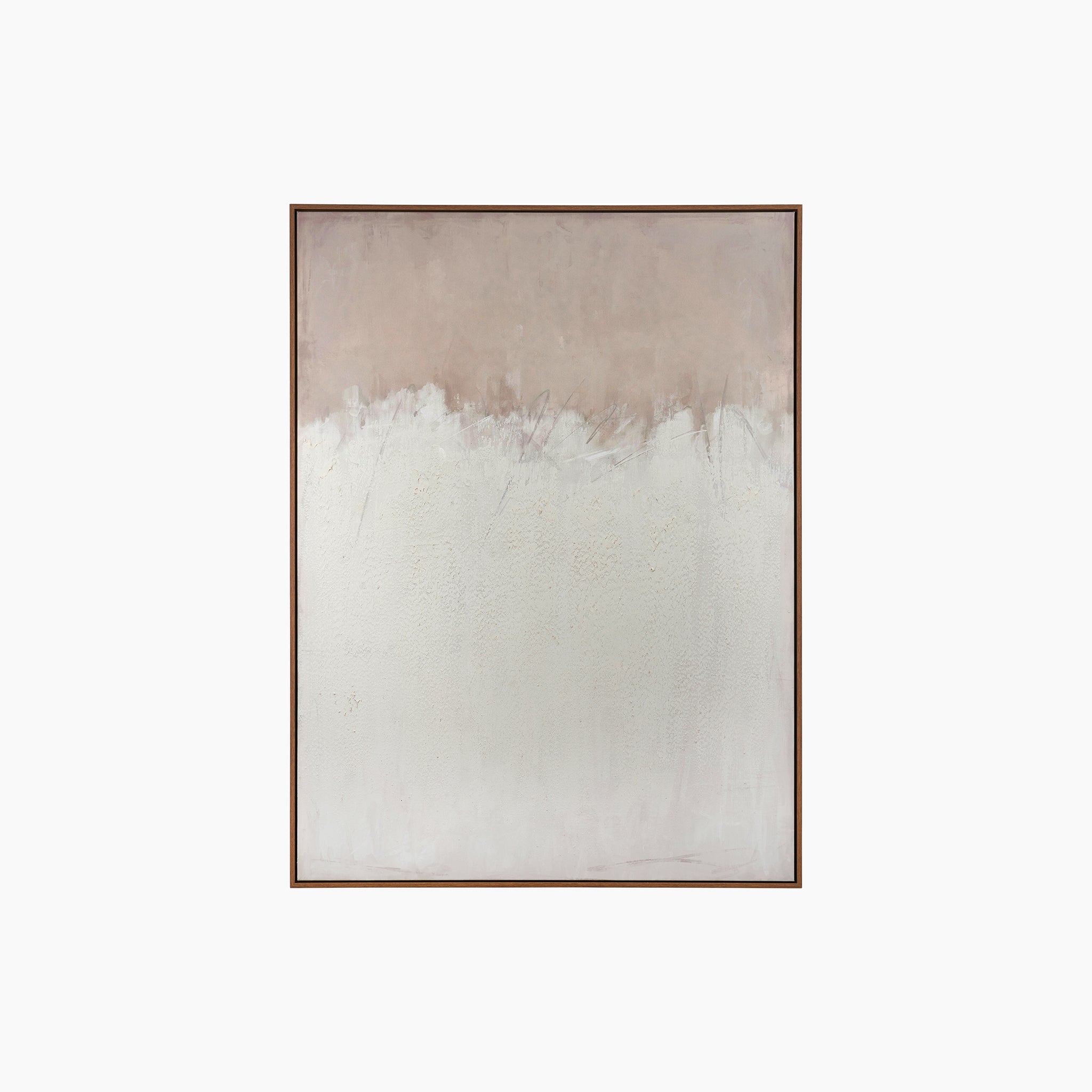 The Natural and White Abstract Canvas, featuring a blend of muted beige and white tones in a natural wood frame, offers a subtle elegance that enhances modern interior styles. This large canvas is perfect for adding sophistication to any room.