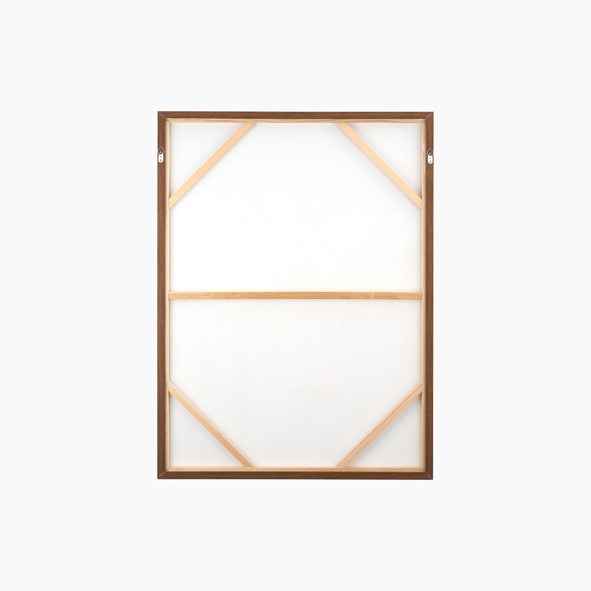 Rear perspective of the Natural and White Abstract Canvas with Natural Frame Large, showcasing the wooden support bars against a plain background.