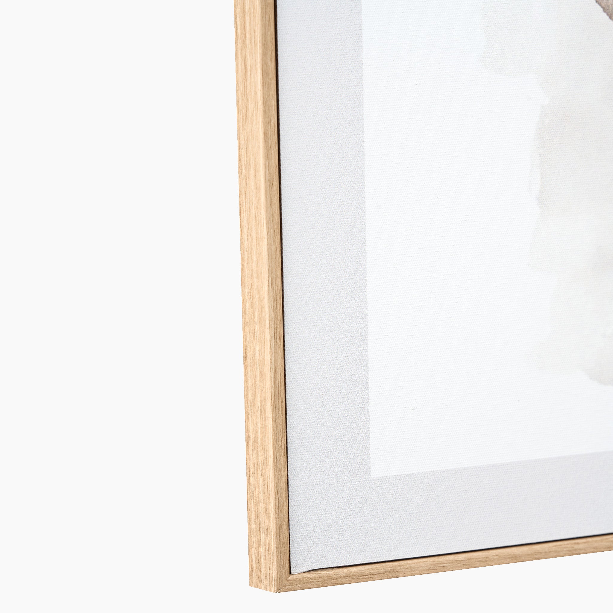 Close-up of the Natural Abstract Canvases with a light wood border against a white background.