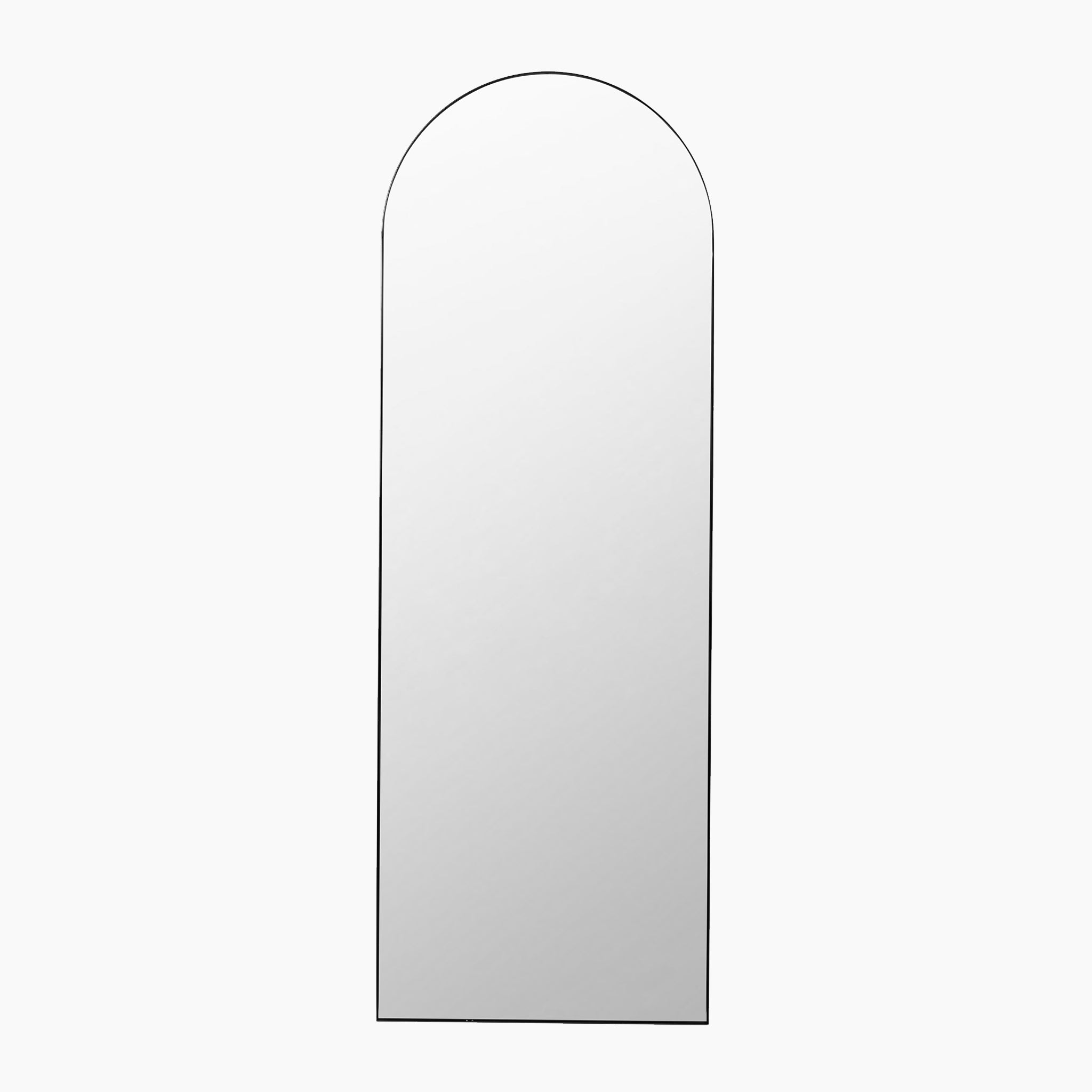 The Pacific Lifestyle Brushed Silver Metal Slim Frame Arch Floor Mirror adds a sleek touch to minimalist decor, offering an industrial style with its slim arch design.