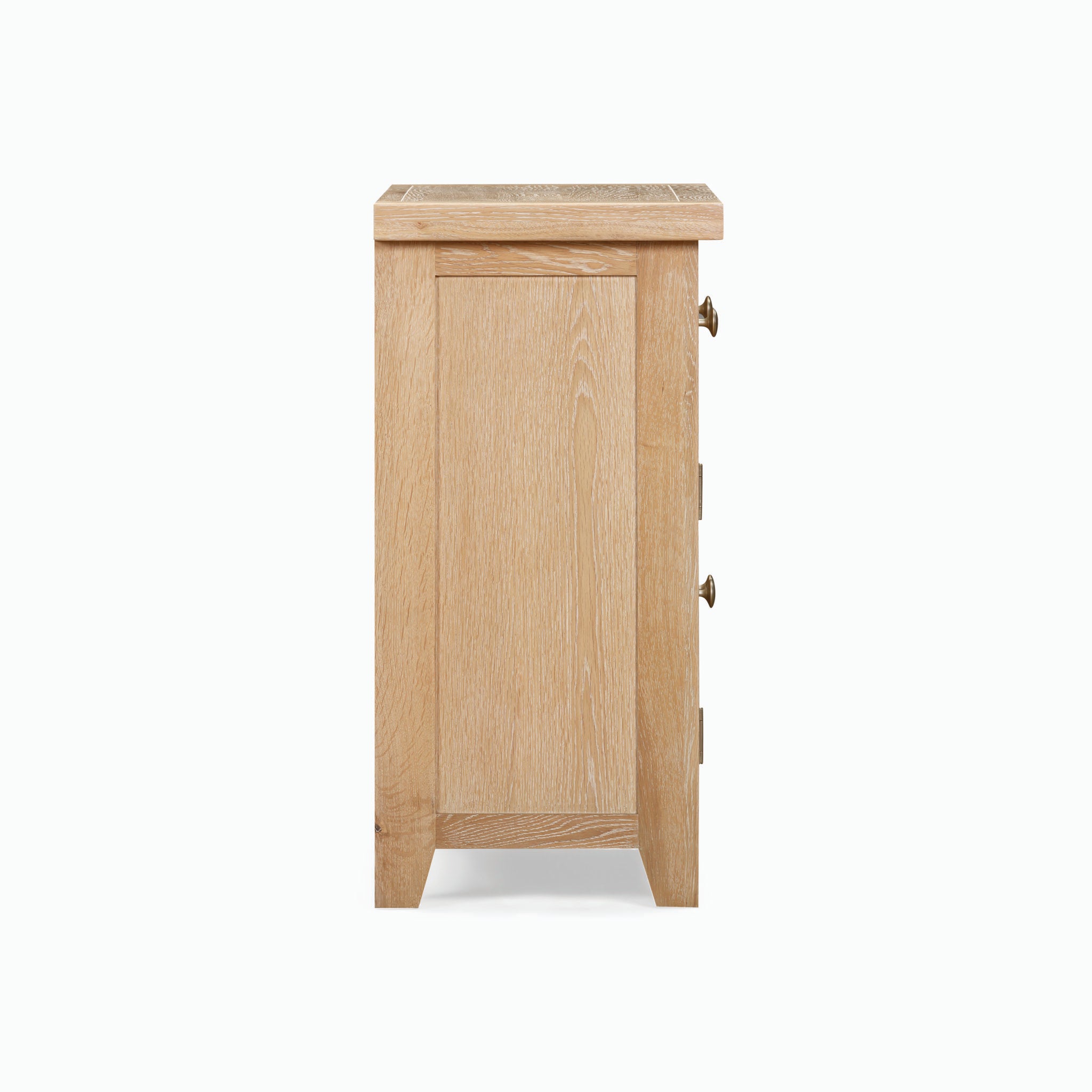 Side view of the Burford 2 Door 2 Drawers Sideboard in Natural Oak, showcasing three small knobs.