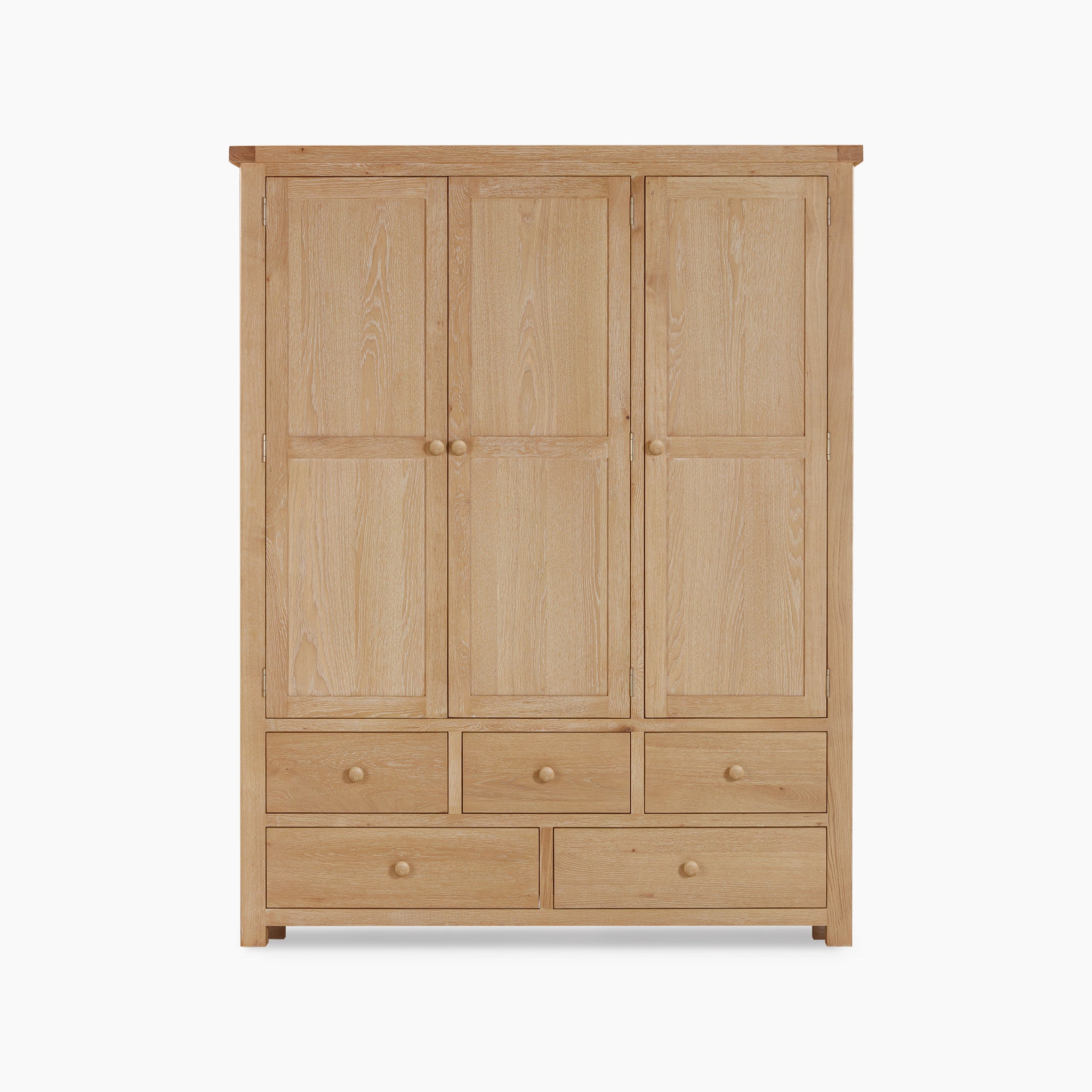 Burford Triple Larder Unit in natural oak, featuring three doors and six drawers with a sophisticated finish.