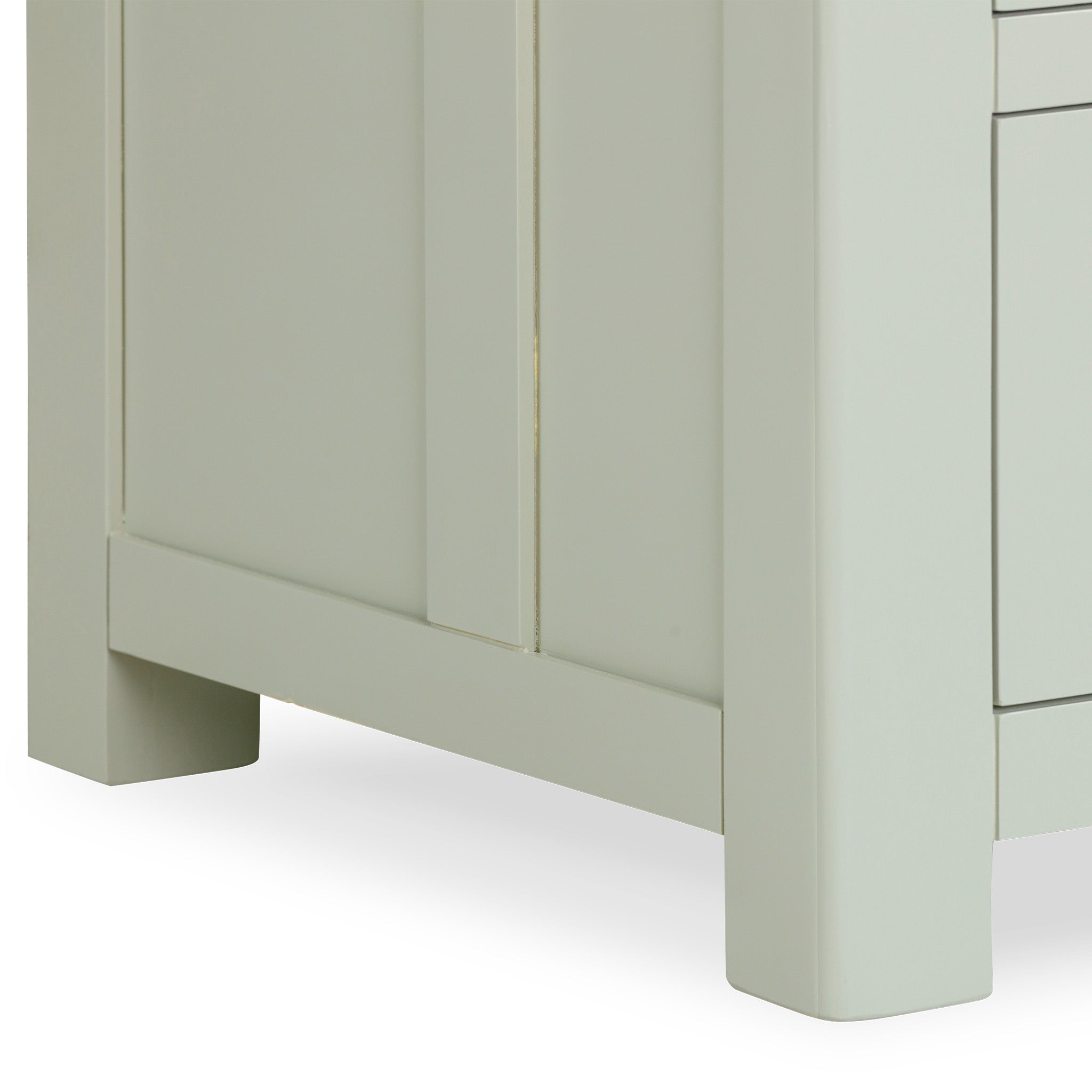 Close-up of the Burford Triple Larder Unit in Sage Green, featuring clean lines and a smooth finish, evocative of elegant kitchen storage.