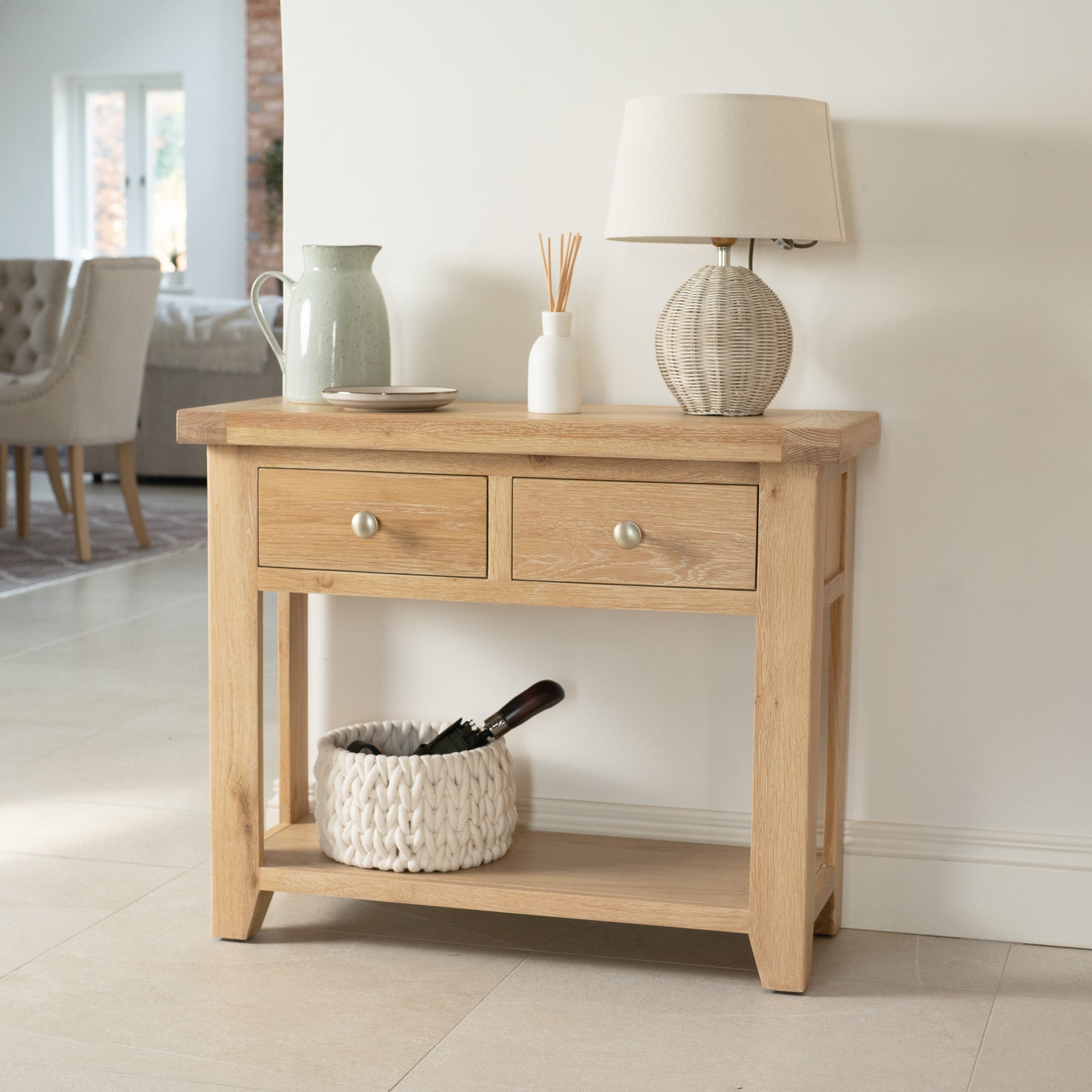 Burford 2 Drawers Console Table in Natural Oak