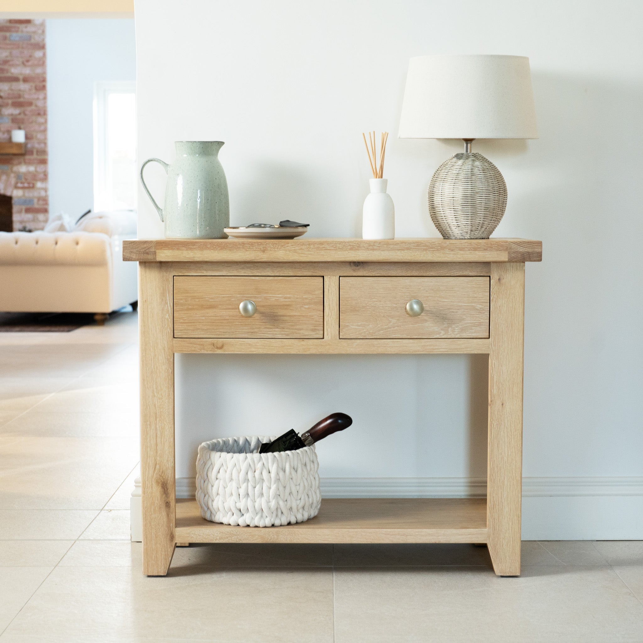 Burford 2 Drawers Console Table in Natural Oak