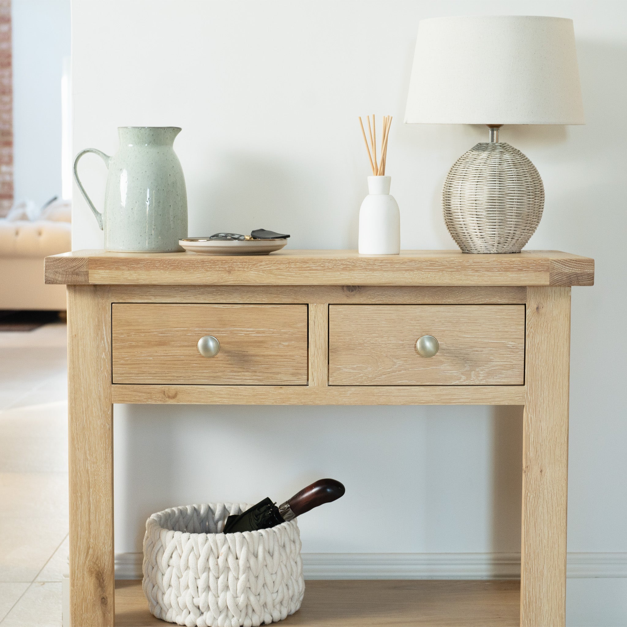 Burford 2 Drawers Console Table in Natural Oak