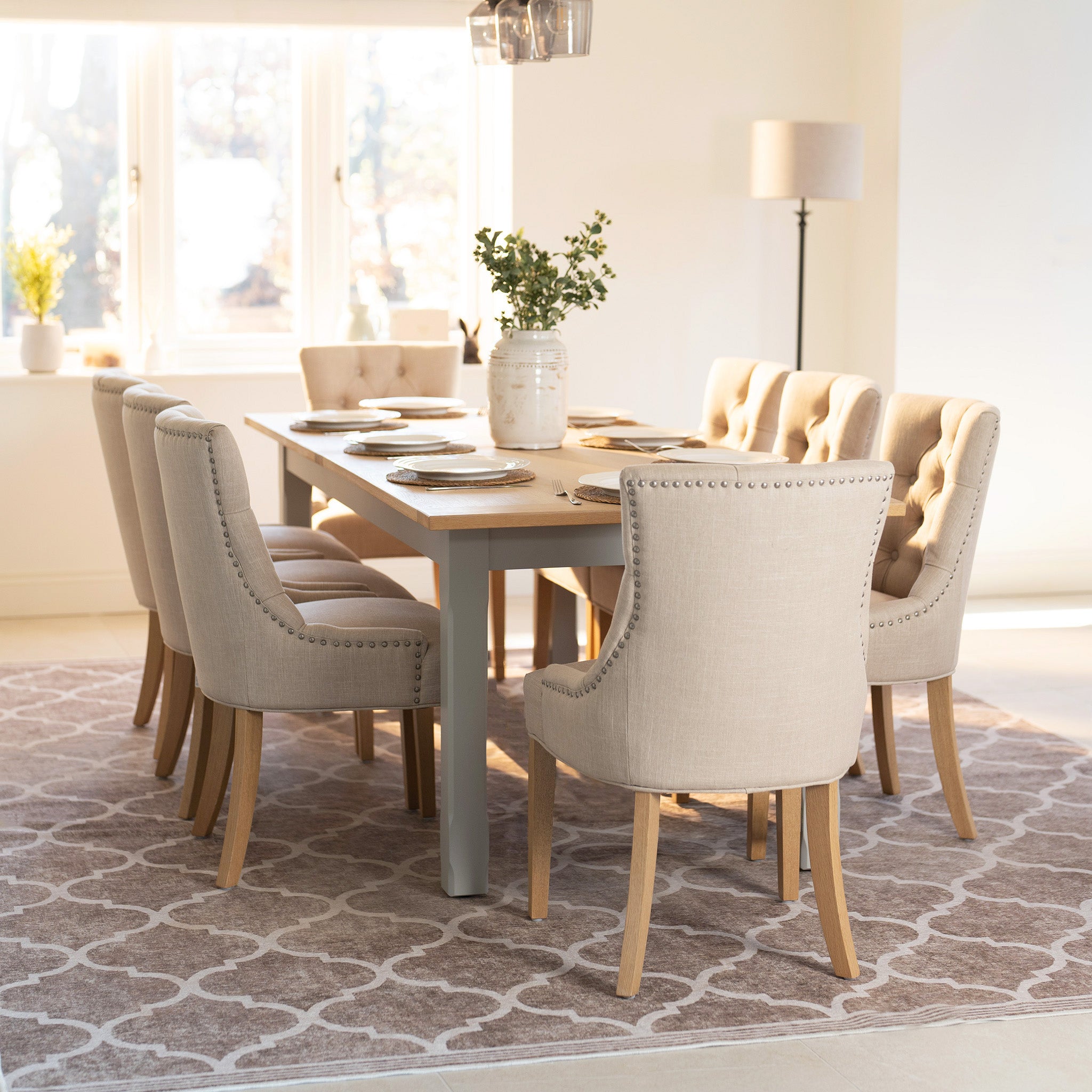 Burford 6-10 Seater Extending Dining Table in Pebble Grey