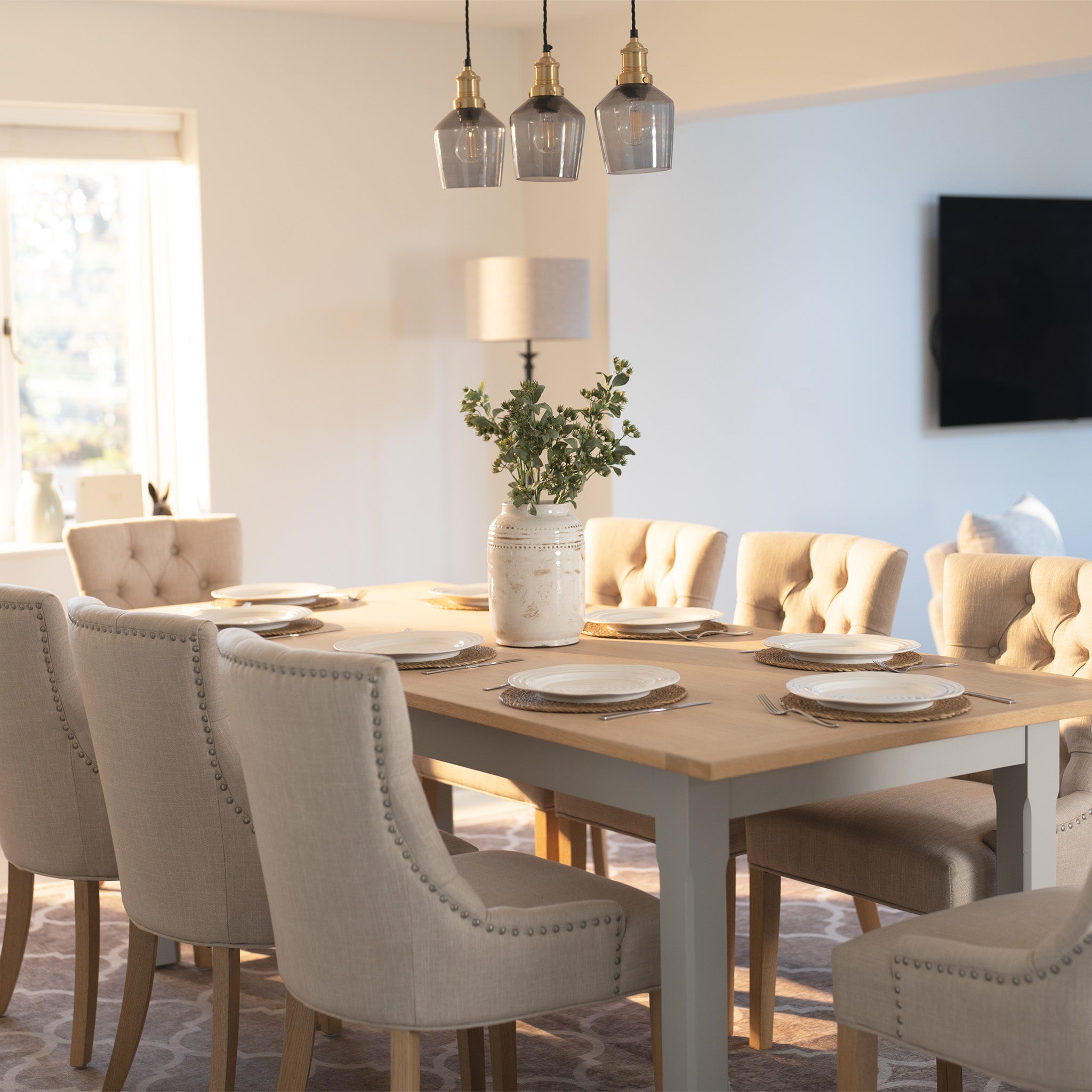 Burford 6-10 Seater Extending Dining Table in Pebble Grey