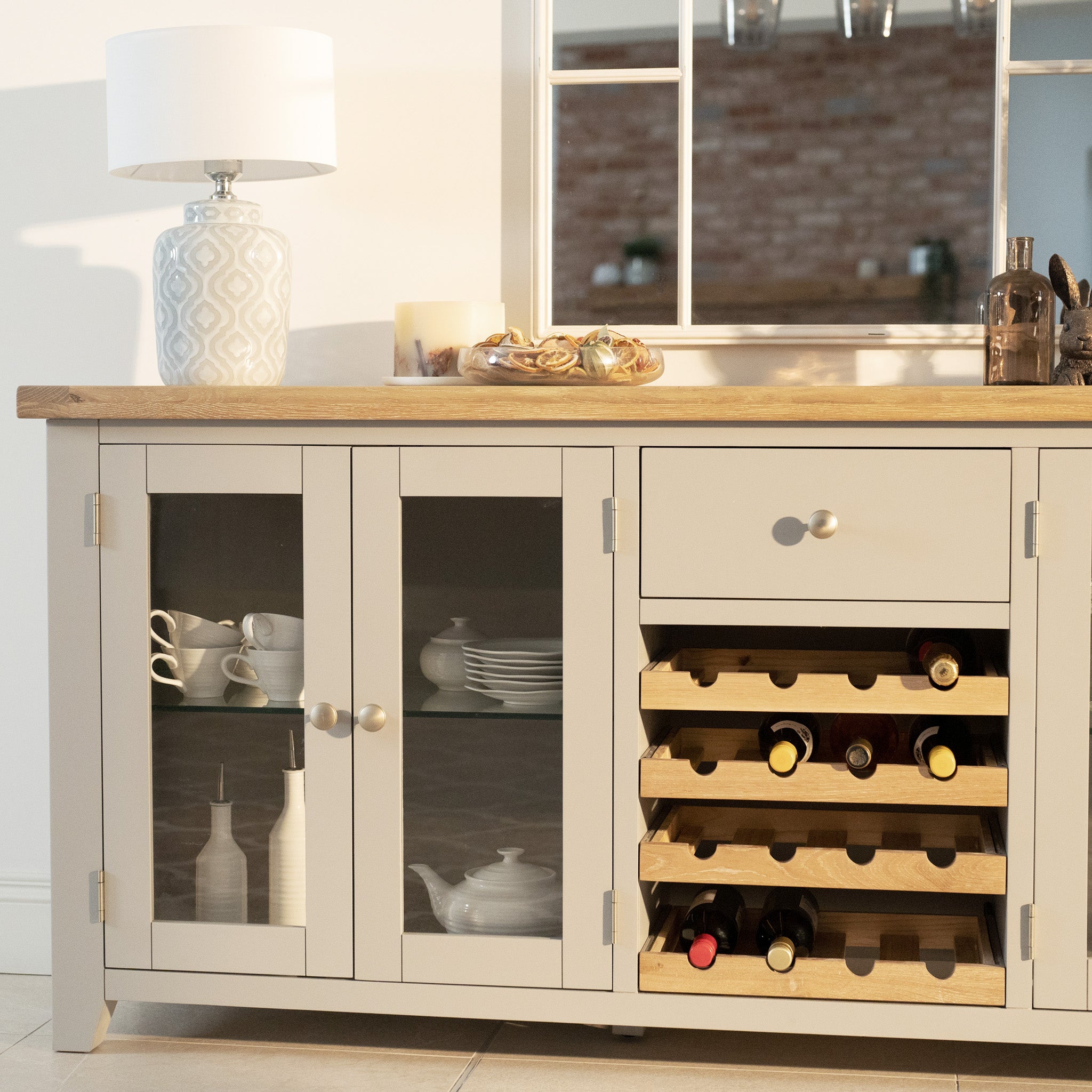 Burford Grand Sideboard with Wine Rack in Pebble Grey