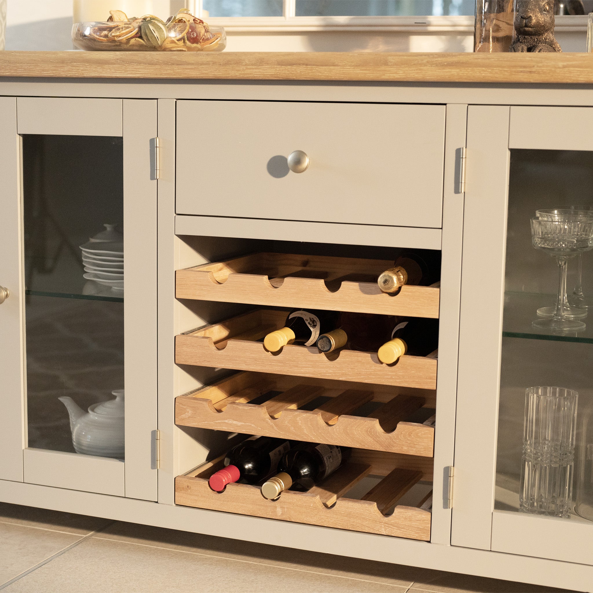 Burford Grand Sideboard with Wine Rack in Pebble Grey