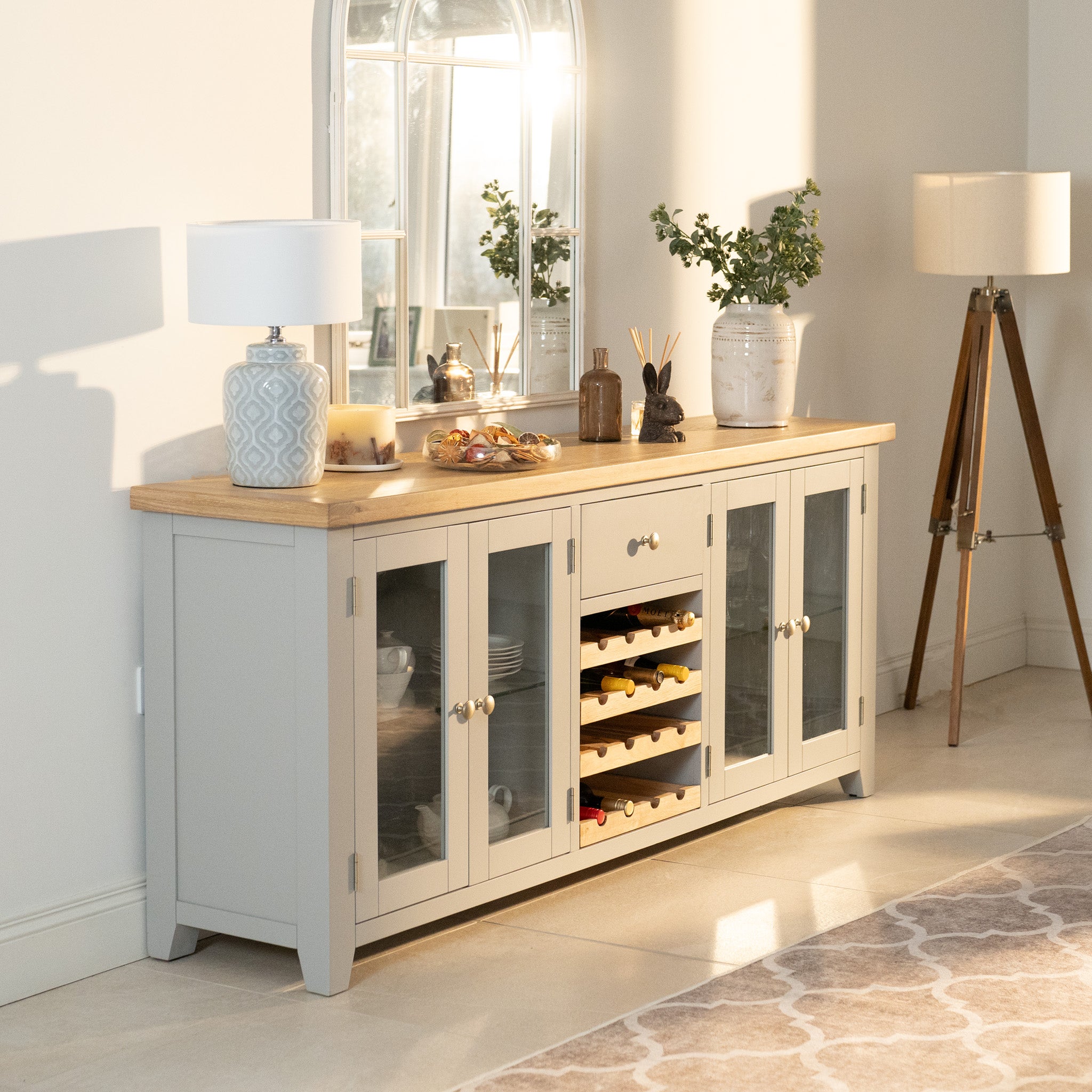 Burford Grand Sideboard with Wine Rack in Pebble Grey