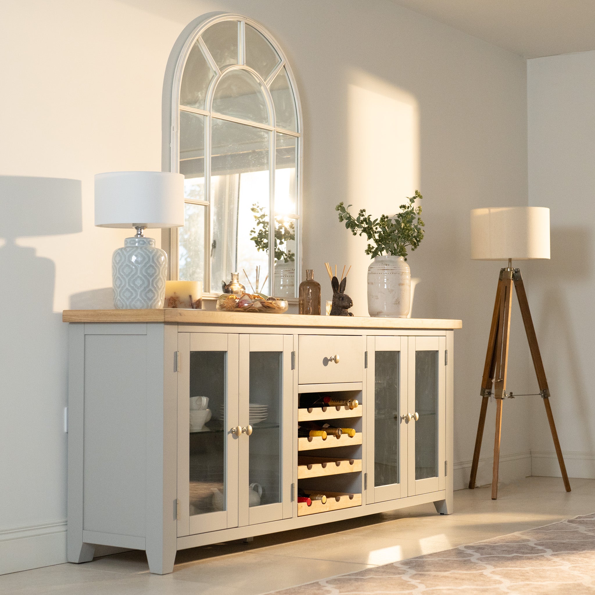 Burford Grand Sideboard with Wine Rack in Pebble Grey