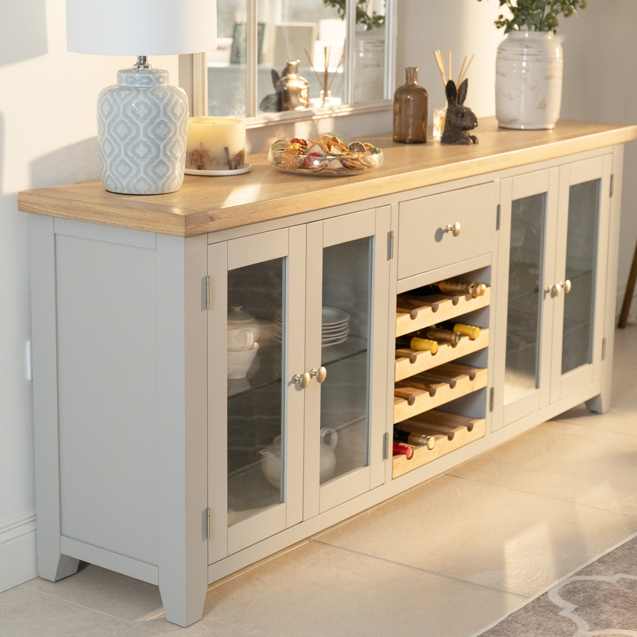 Burford Grand Sideboard with Wine Rack in Pebble Grey