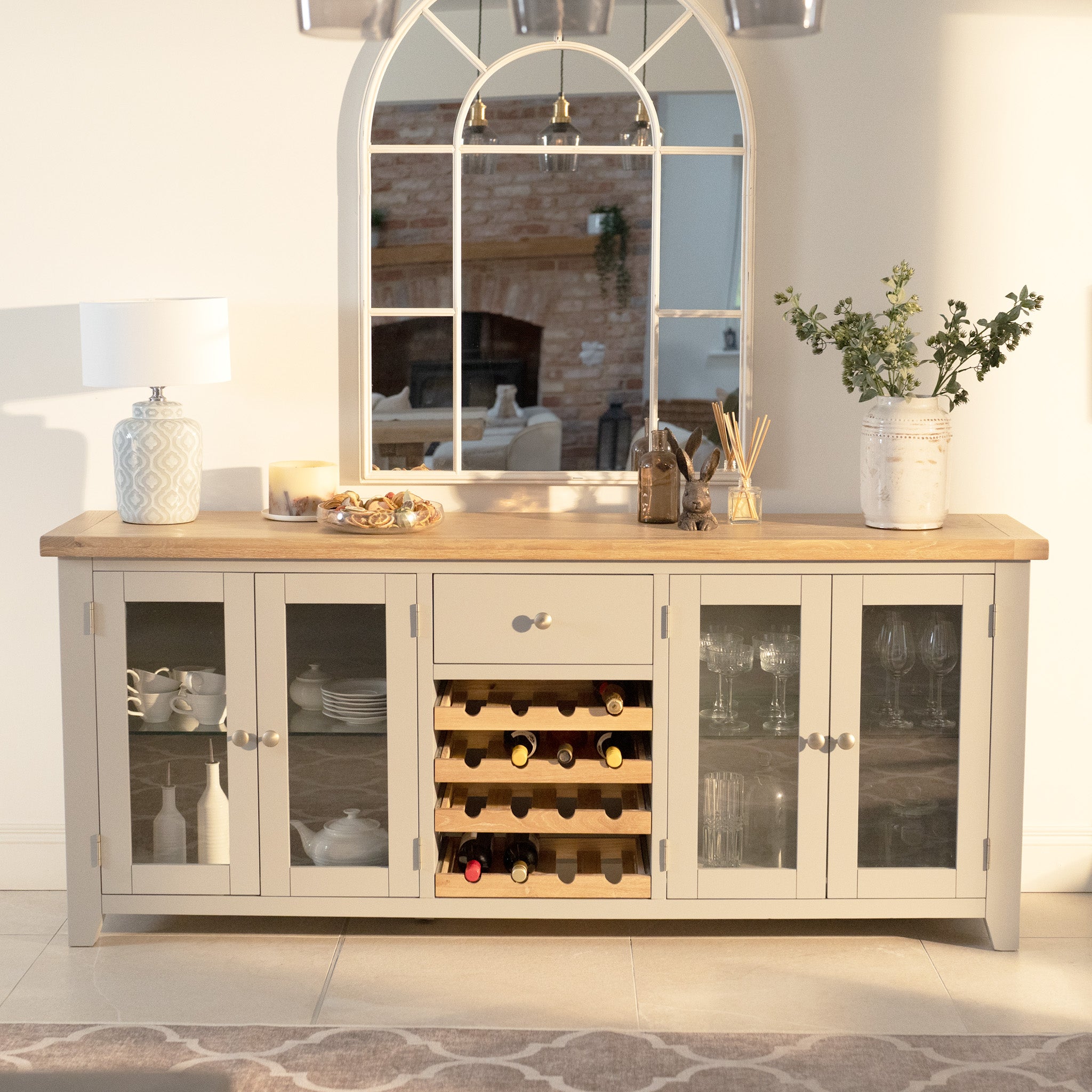 Burford Grand Sideboard with Wine Rack in Pebble Grey