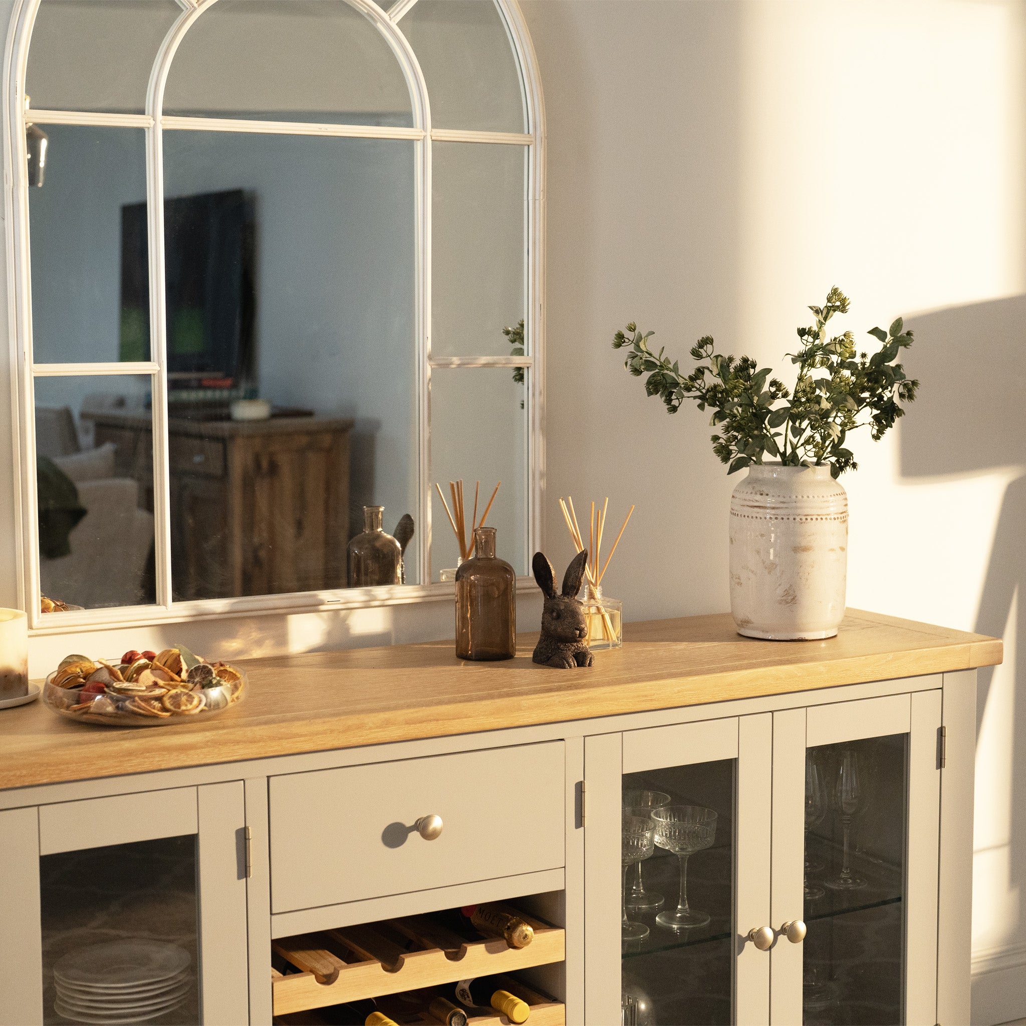 Burford Grand Sideboard with Wine Rack in Pebble Grey