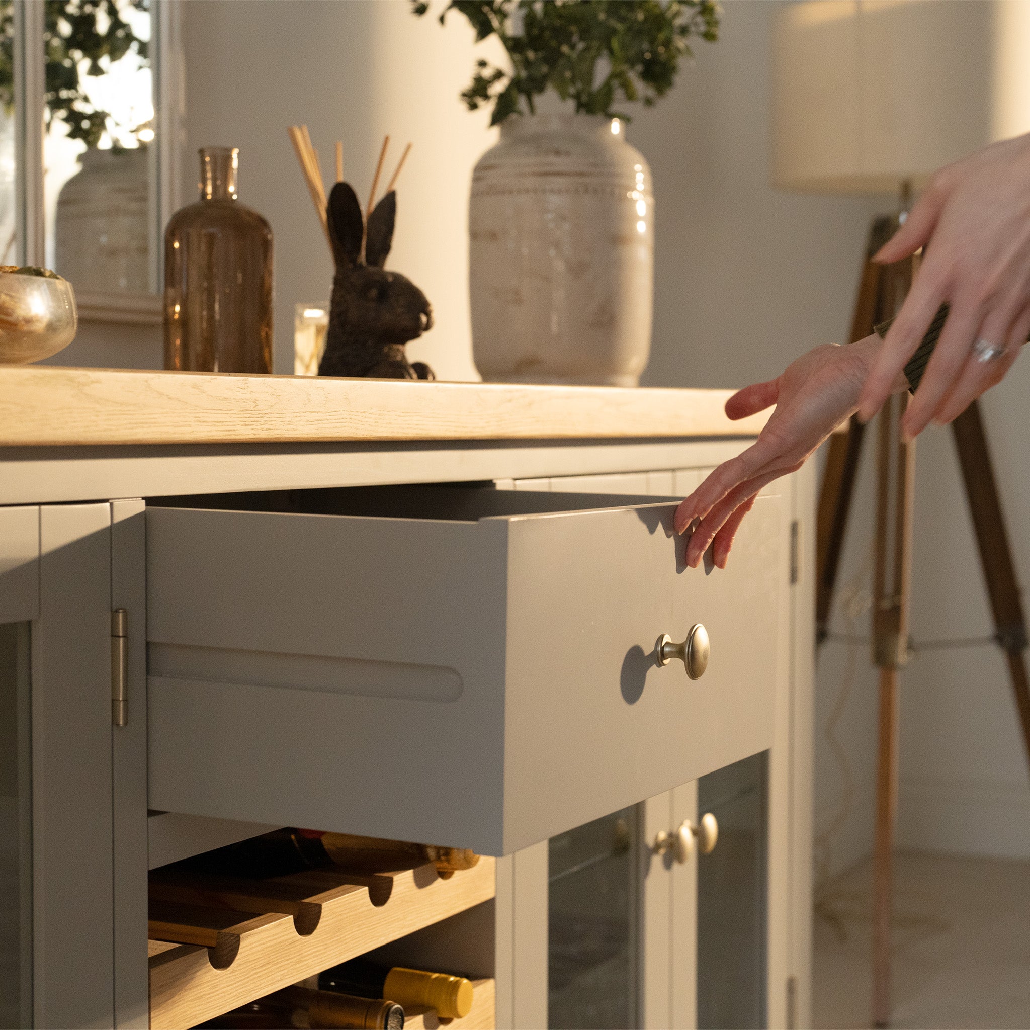 Burford Grand Sideboard with Wine Rack in Pebble Grey