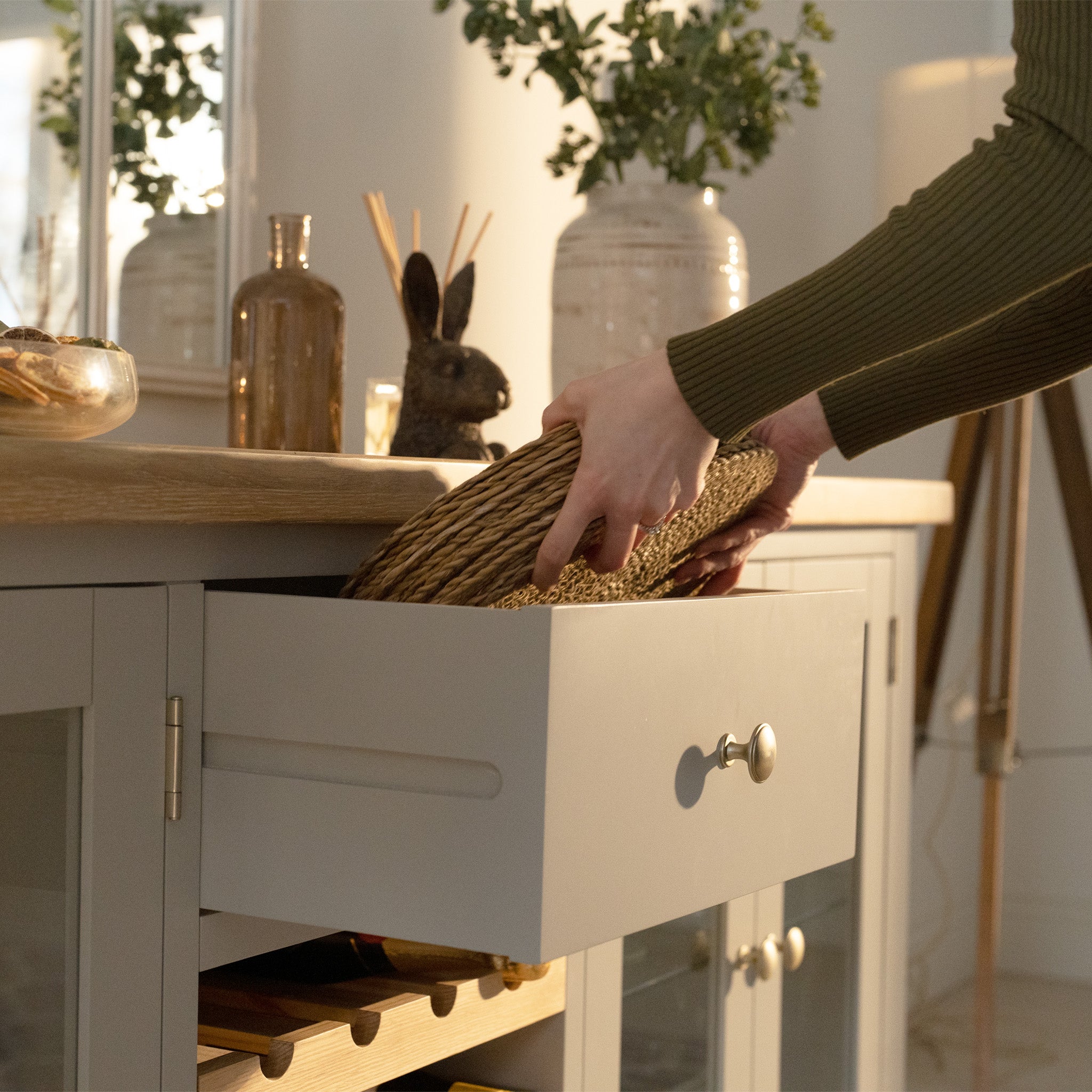 Burford Grand Sideboard with Wine Rack in Pebble Grey