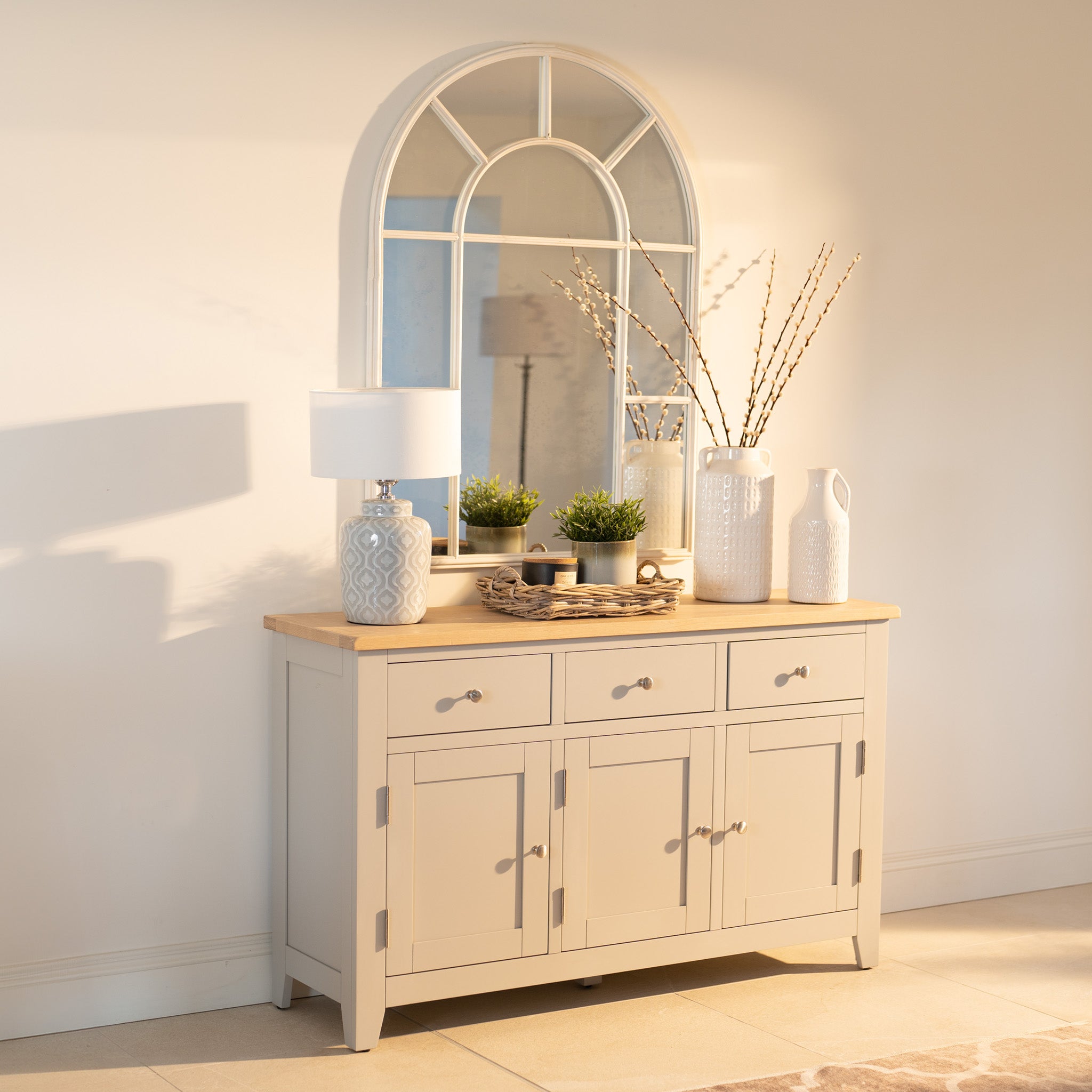 Burford Large 3 Door 3 Drawers Sideboard in Pebble Grey