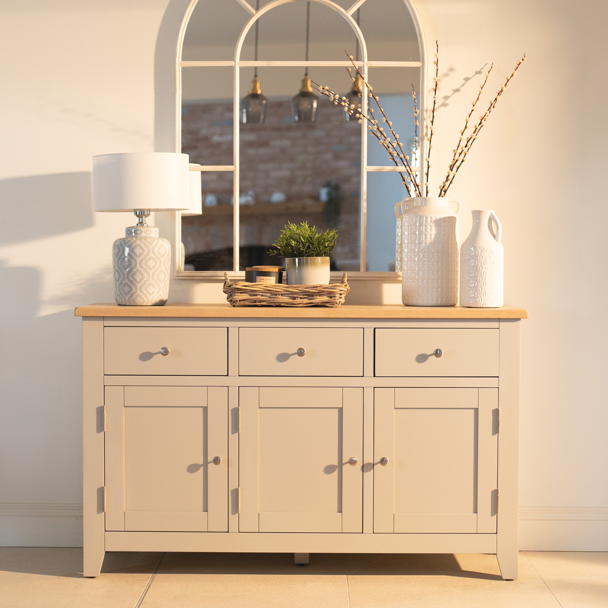 Burford Large 3 Door 3 Drawers Sideboard in Pebble Grey