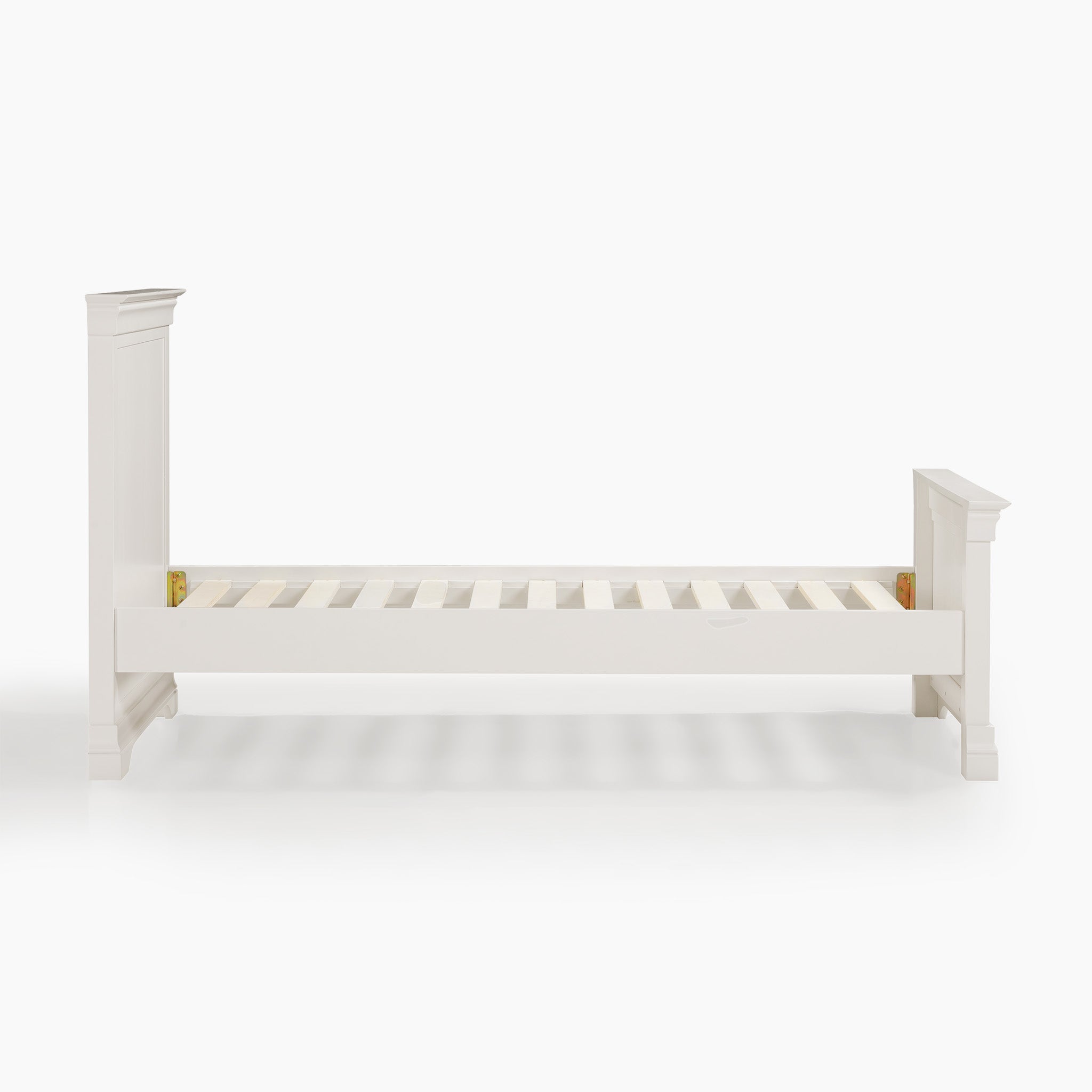 The Chalbury 3ft High-End Single Bed Frame in Warm White, made from solid oak, boasts a high headboard and footboard. Its warm white finish enhances any decor with a touch of elegance.