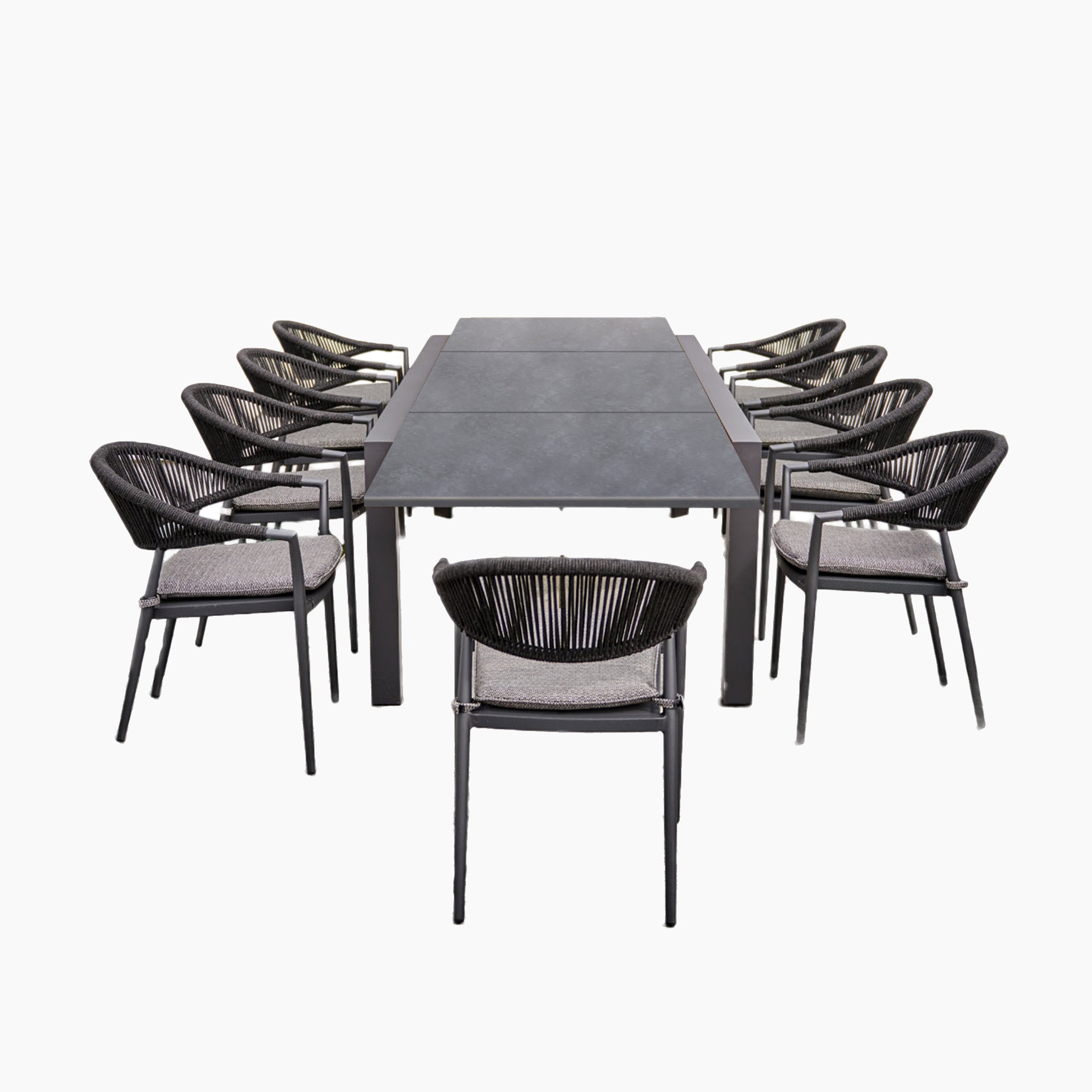 Cloverly 8 Seat Rectangular Extending Dining Set with Ceramic Table in Charcoal