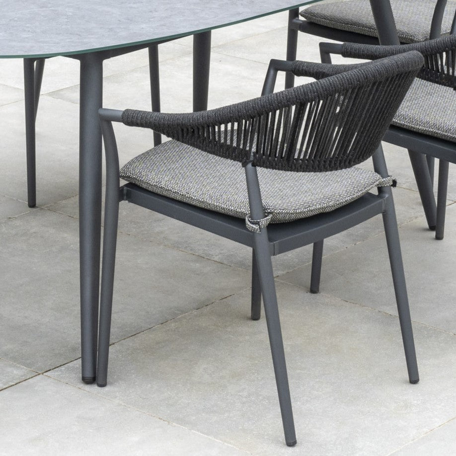 Cloverly 8 Seat Rope Oval Dining Set with Ceramic Table in Charcoal