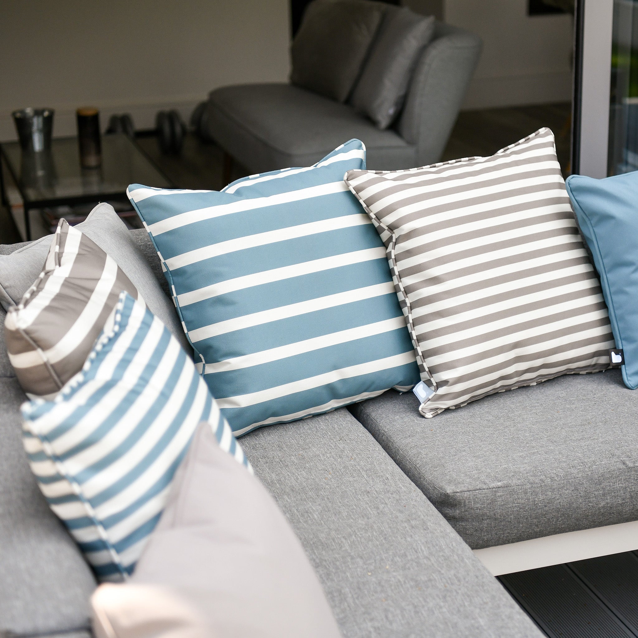 Outdoor Awning Stripe B-Cushion in Sea Blue