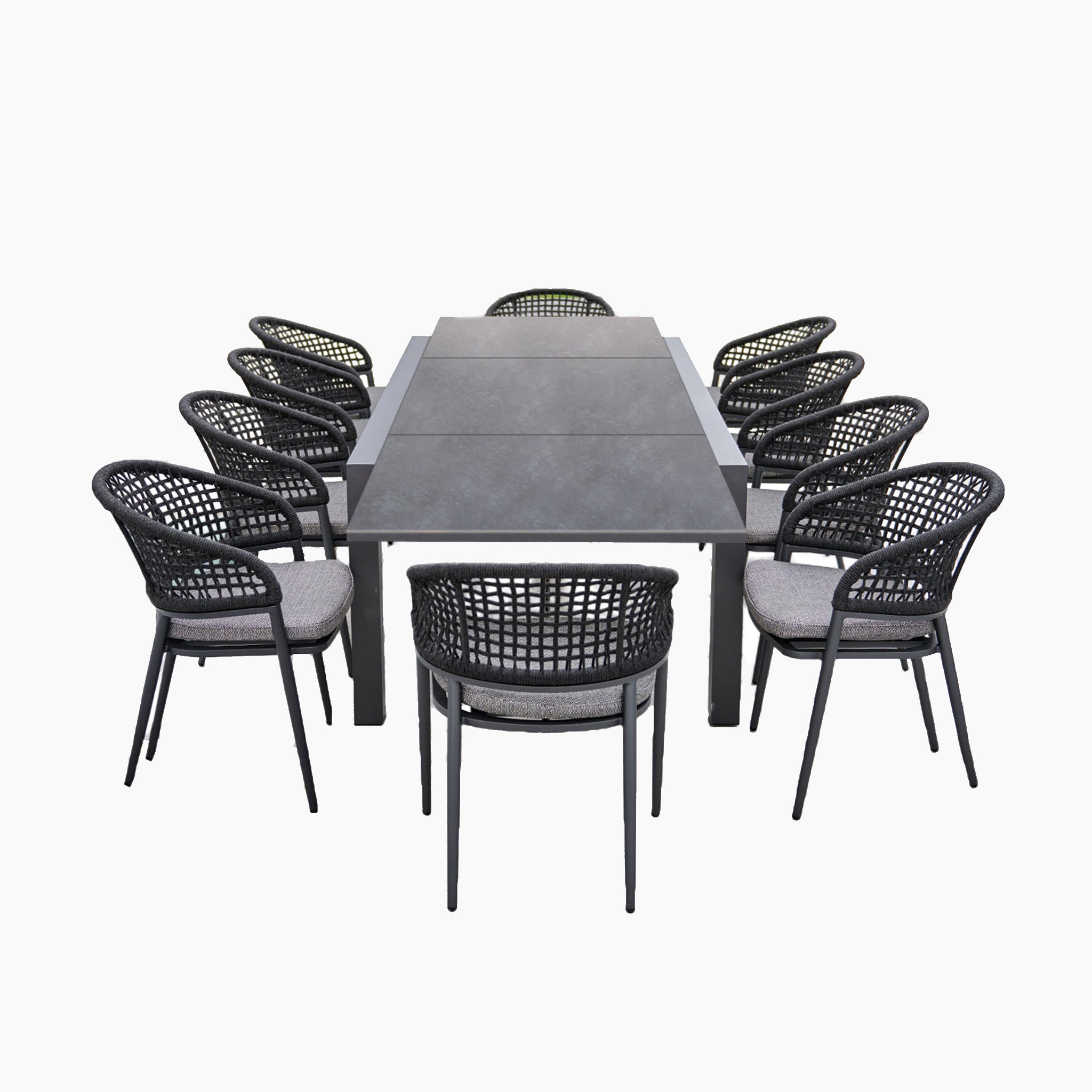 Kalama 10 Seat Rectangular Extending Dining Set with Ceramic Table in Charcoal