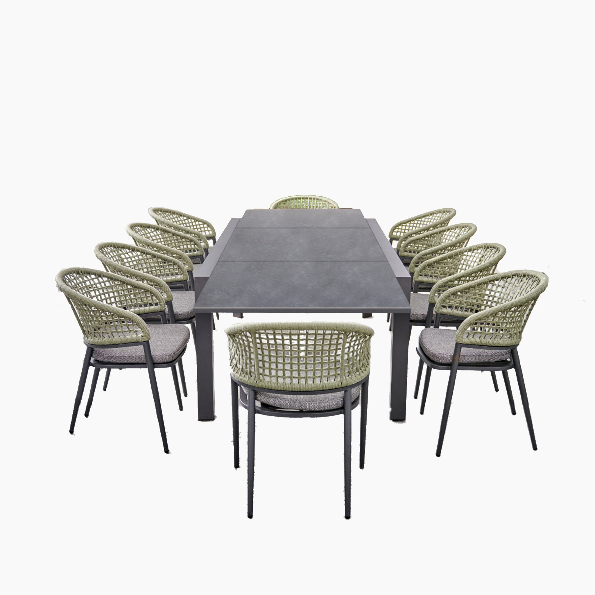 Kalama 8 Seat Rectangular Extending Dining Set with Ceramic Table in Olive Green