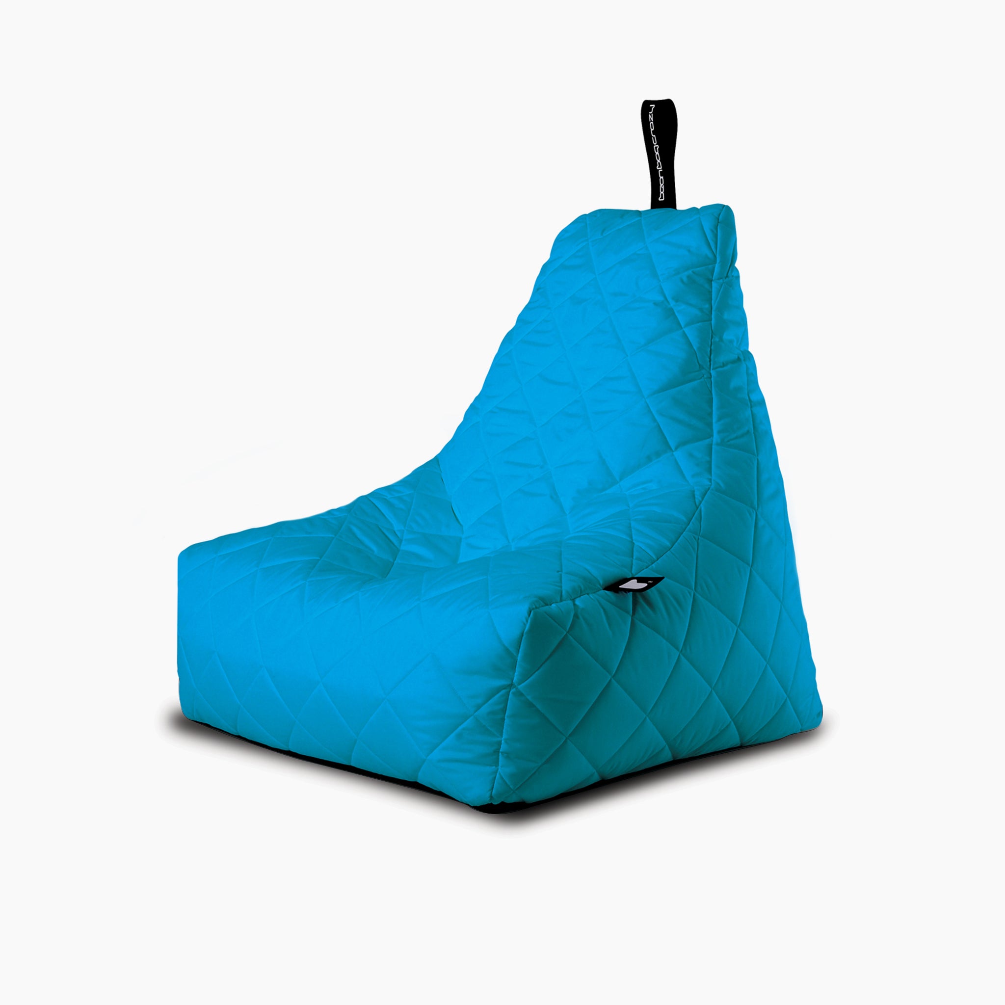 Outdoor Quilted Mighty B-Bag in Aqua featuring a black handle on a white background, perfect for extreme bean bag lounging.