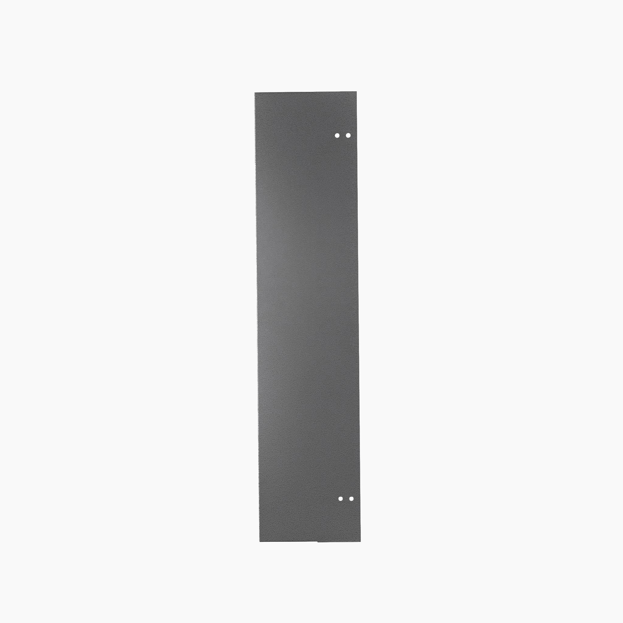 The Napoleon Oasis Wall Spacer is a tall, rectangular metallic panel designed specifically for the Napoleon OASIS outdoor kitchen, featuring four small holes; two on the top right and two on the bottom right.