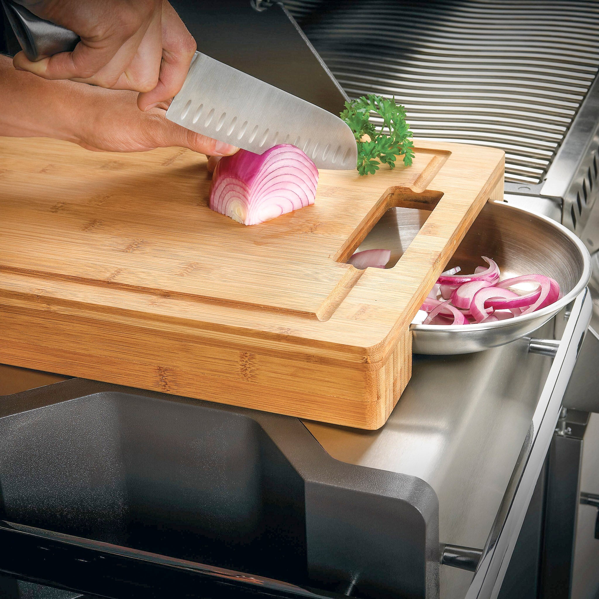 Napoleon Cutting Board with Stainless Steel Bowls